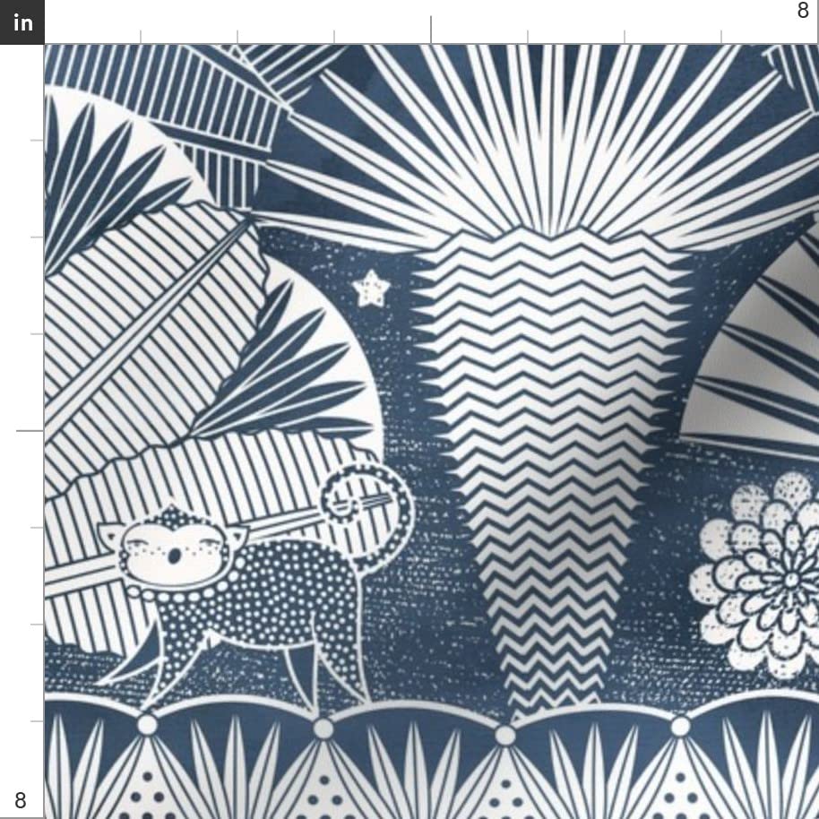 Jungle Dream Navy Blue Forest Palm Monkey Banana Printed Cotton Poplin Fabric - Fat Quarter for Sewing, Quilting, Dresses & DIY Crafts | Perfect for Home Decor, Upholstery & Fashion Projects