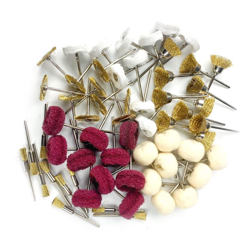 High-Quality Brass Abrasive Wheel Buffing & Polishing Kit for Drills - 3mm Collet Compatible Rotary Tool Accessories (Includes Wire Brushes & Wool Buff) - Perfect for Metal Polishing, Jewelry Making & DIY Crafts