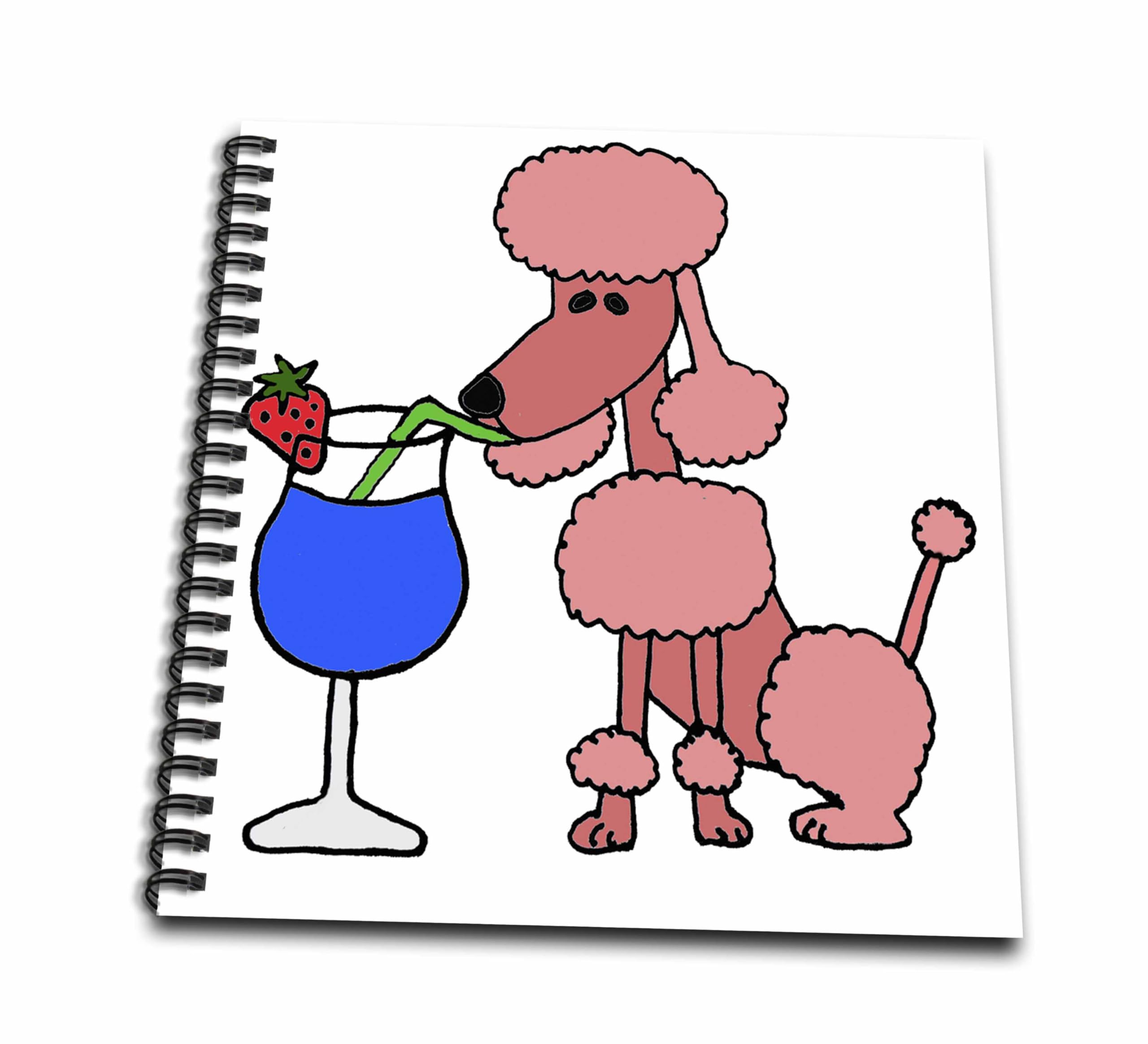 3D Rose Funny Pink Poodle Drinking Blue Daiquiri Drawing Book - Perfect for Art Lovers, Home Decor & Gift Ideas