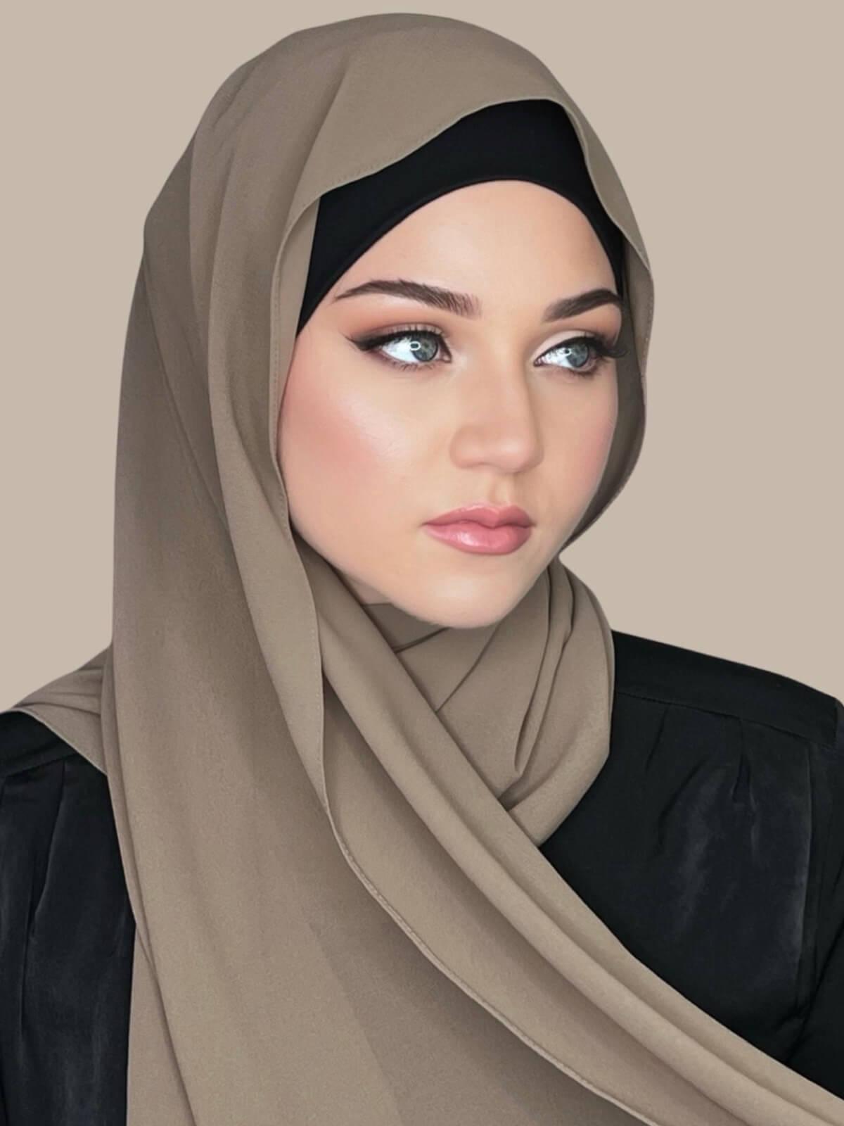 Elegant Dark Khaki Chiffon Hijab Scarf - Lightweight Muslim Headscarf for Women, Perfect for Daily Wear, Prayer & Special Occasions