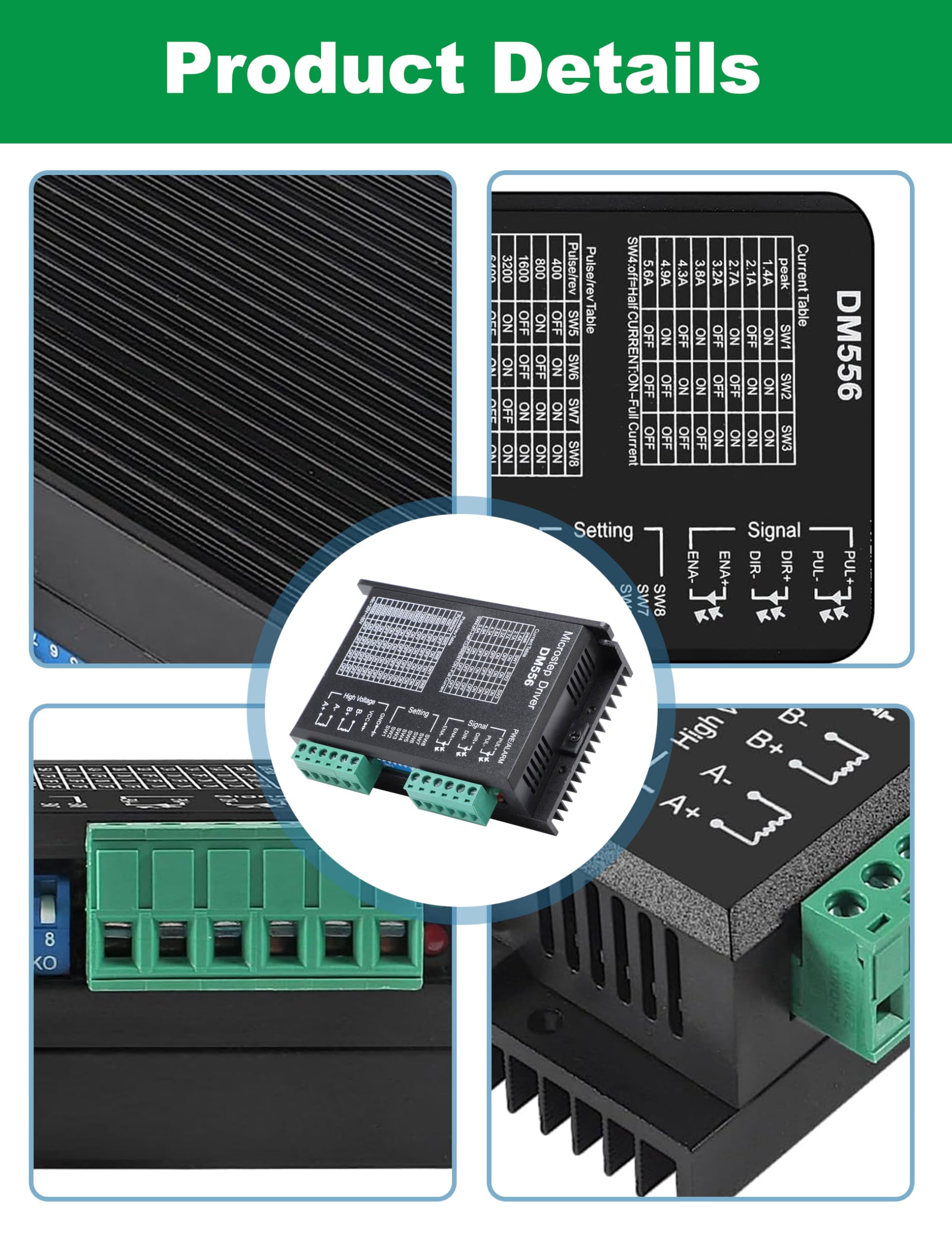 60V Stepper Motor Driver - 2 Phase Microstep Driver DM556 (24V-50V DC) for 42/57 Stepper Motors | CNC Machines, 3D Printers & Automation Equipment