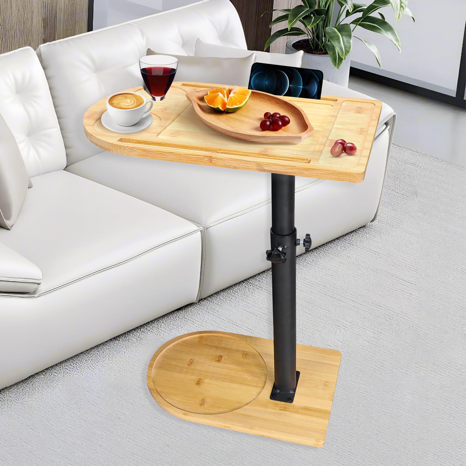 Adjustable C-Shaped Bathtub Side Table with 360° Swivel & Height Adjustment - Multifunctional End Table for Couch, Bed, or Chair - Includes Phone & Tablet Slots - Perfect for Relaxing in Bath, Watching TV, or Working from Home