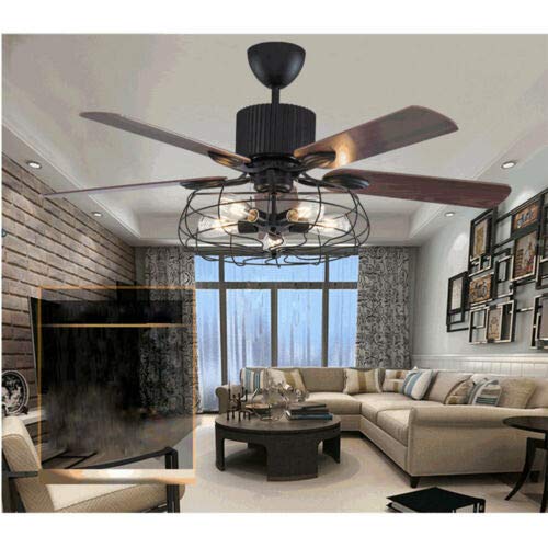 52 Inch Industrial Style Ceiling Fan with Lights - Remote Control, 3 Speed Adjustable, Wooden Blades, 110V for Living Room, Bedroom, Dining Room - Perfect for Home Cooling and Stylish Lighting