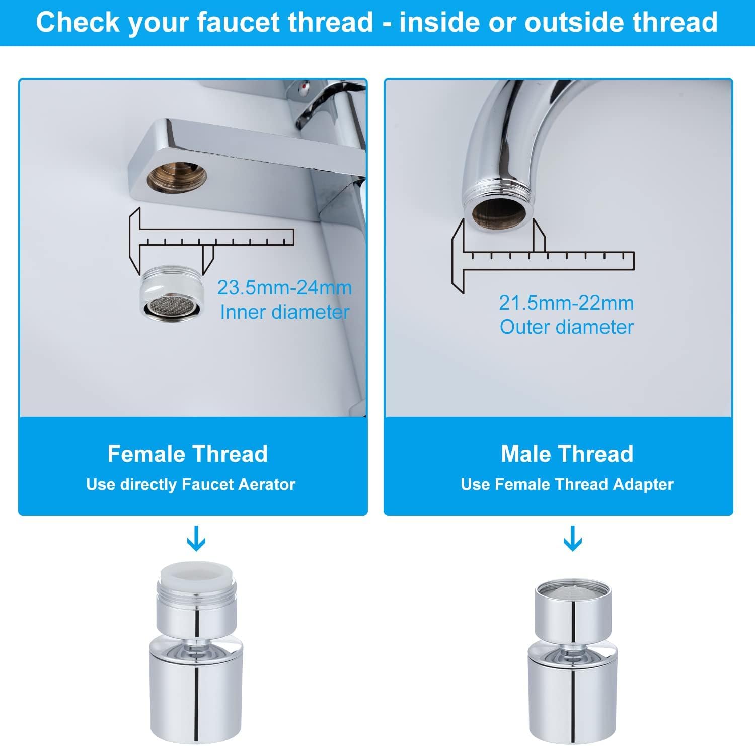 Hibbent NSF/ANSI/CAN 61 Certified 360° Swivel Kitchen Faucet Aerator with Dual-Function Sprayer - 55/64