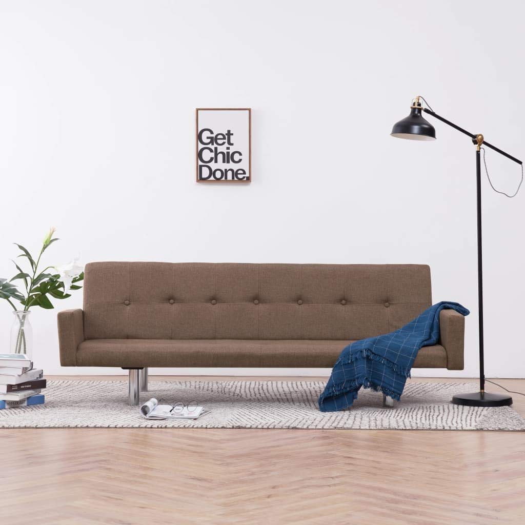 Convertible Sofa Bed with Armrest - Brown Fabric Sectional Couch for Living Room, Bedroom, Apartment & Hotel | Space-Saving Sleeper Sofa for Small Spaces, Guest Room & Studio Apartments