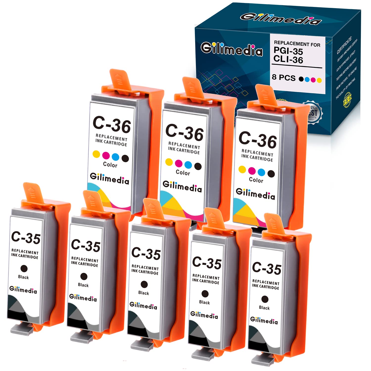 Compatible Canon 35 36 Ink Cartridges Replacement for Pixma TR150 IP110 IP100 Mini260 Mini320 Printers - 5 Black & 3 Color (8-Pack) | High-Quality Printer Ink for Home Office & Small Business Printing Needs