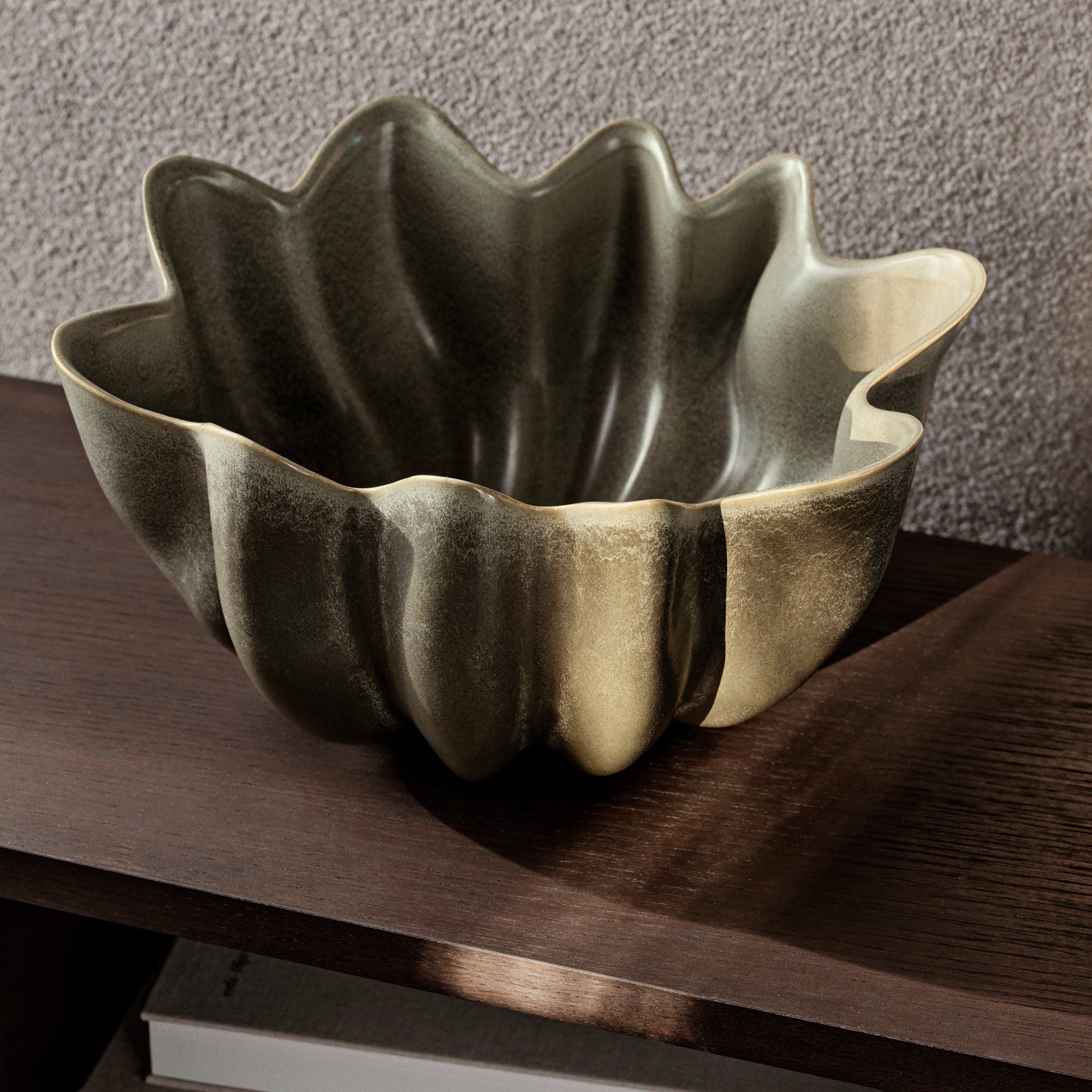 FERM LIVING Nium Bowl - Dark Sage Ceramic Serving Bowl (36cm/14.2