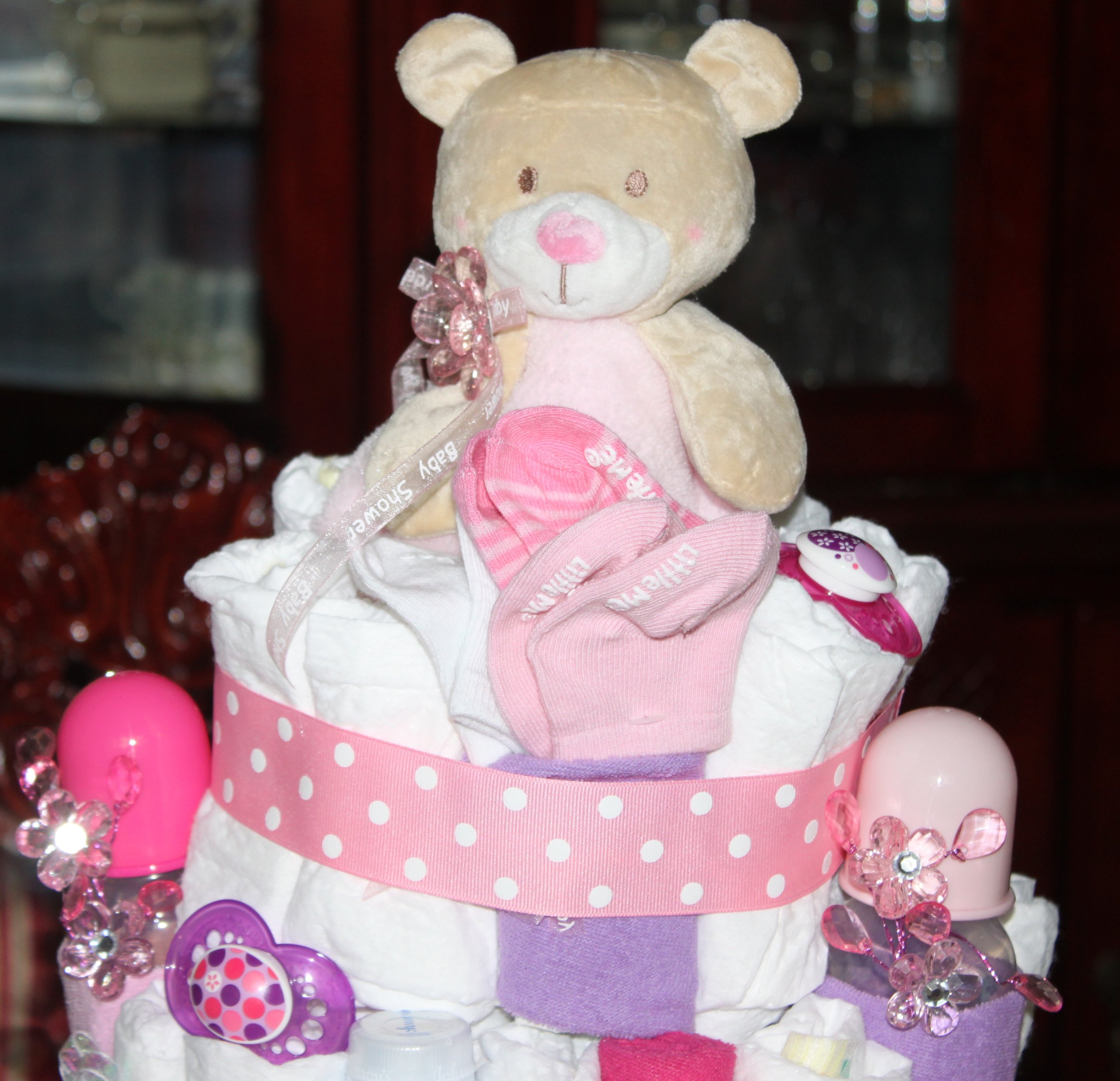 3-Tier Pink Baby Diaper Cake with Essential Newborn Girl Supplies - Perfect for Baby Showers, Gender Reveals & Nursery Decor