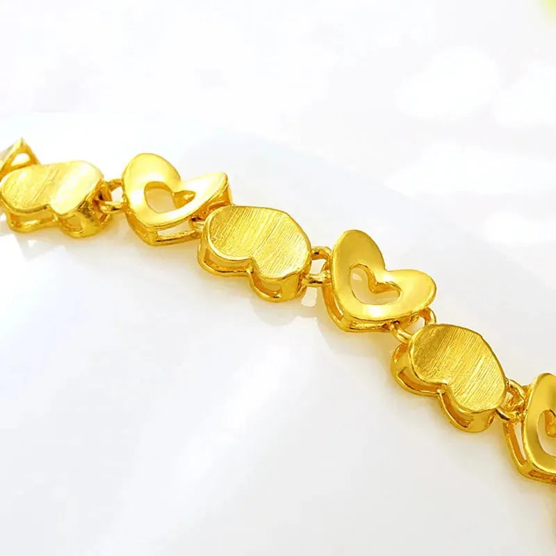 24K Pure Gold Bracelet - 999 Solid Real Gold Bangle for Women, Elegant Heart Design, Classic & Trendy Jewelry Gift for Birthday, Anniversary & Party | Durable & Hypoallergenic