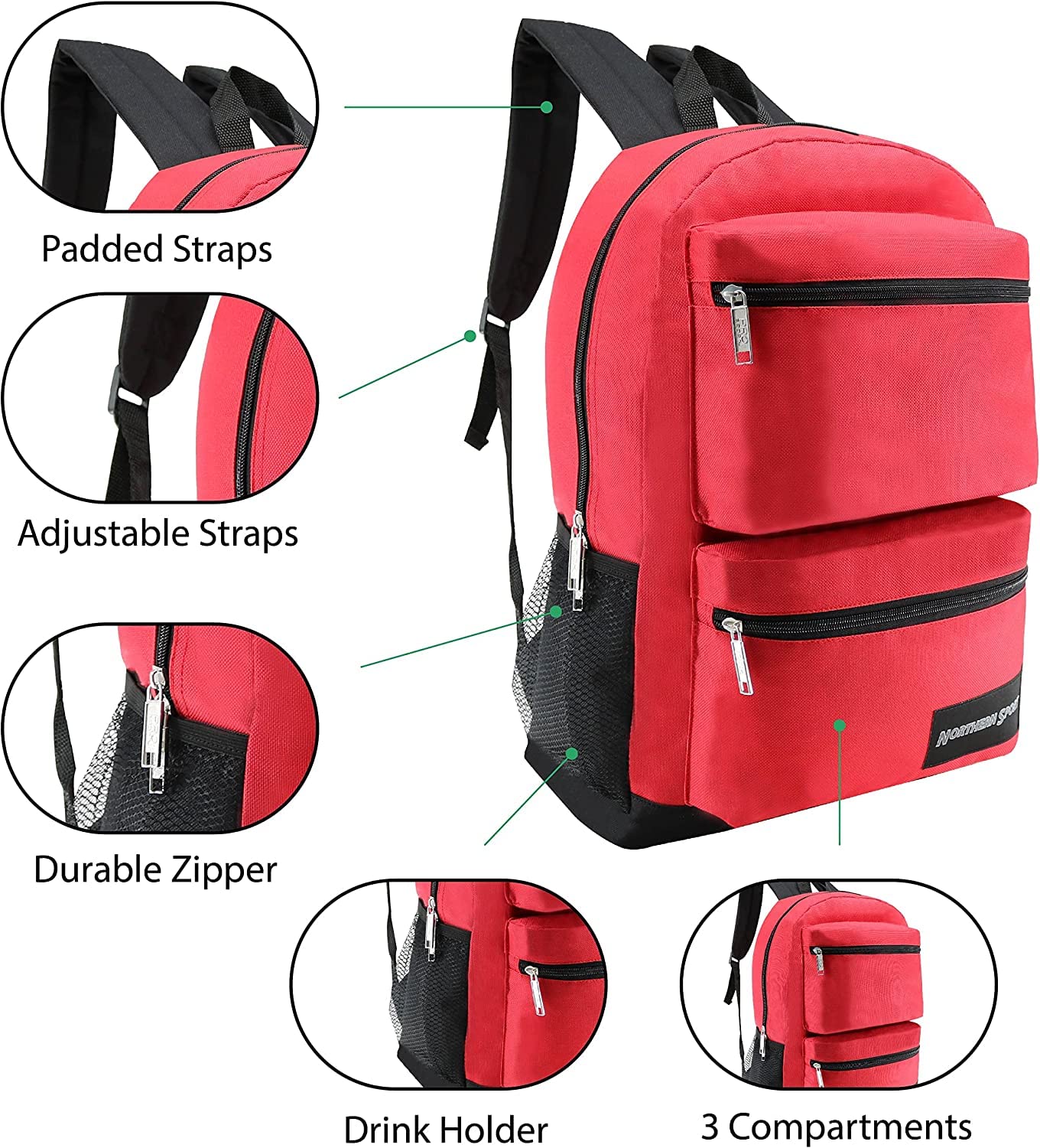 12-Pack 17 Inch School Backpacks with 50-Piece School Supplies Kit - Includes Pens, Pencils & Crayons - Bulk Backpack Bundle for Elementary, Middle & High School Students - 6 Color Styles - Perfect for School, Travel & Daily Use