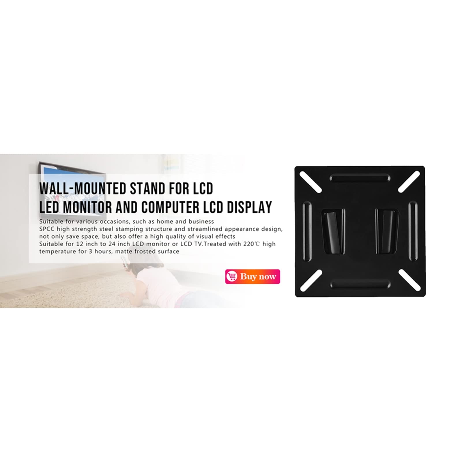 Adjustable Wall Mount Bracket for 12-24 Inch LCD LED Monitors & TV Screens - Heavy Duty VESA Compatible Black Stand for PC Workstation & Home Office Setup