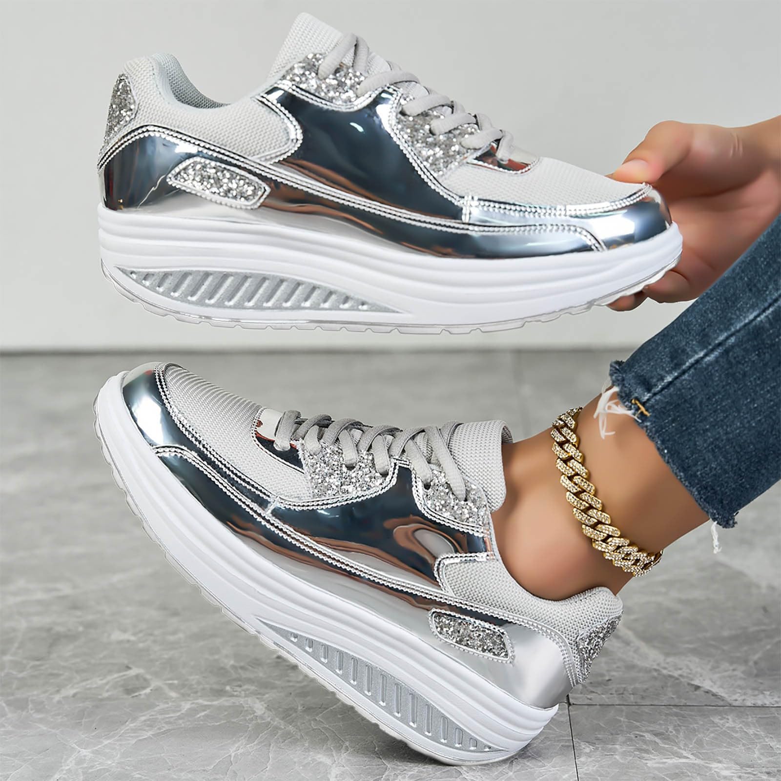 Women's Chunky Platform Sneakers - Comfortable Non-Slip Walking Shoes for Women | Fashion Lace-Up Casual Shoes for Daily Wear, Work & Travel