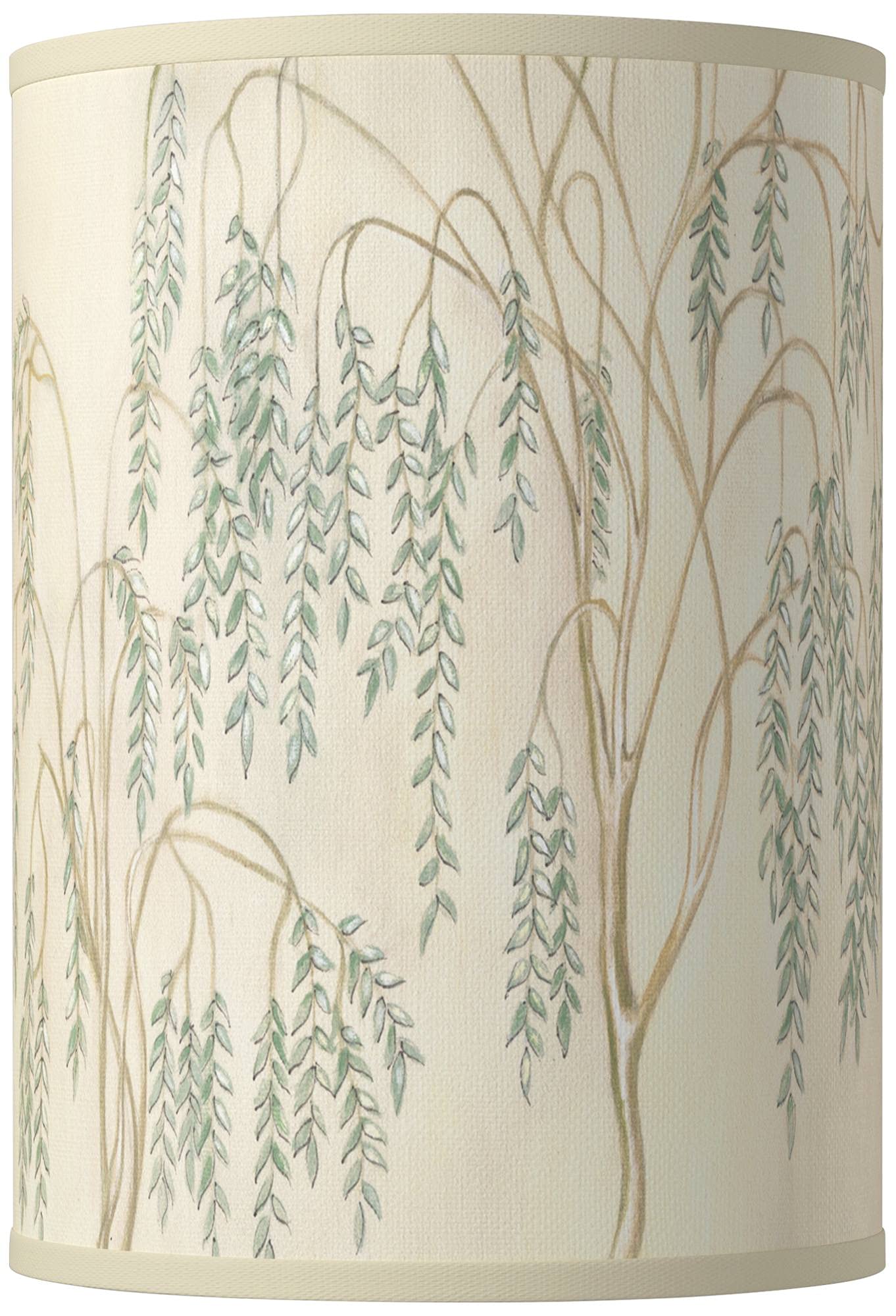 8x8x11 Inch Natural Green Weeping Willow Cylinder Hardback Giclee Print Lamp Shade with Spider Fitting, Replacement Harp & Finial - Perfect for Bedroom, Living Room & Office Lighting Decor