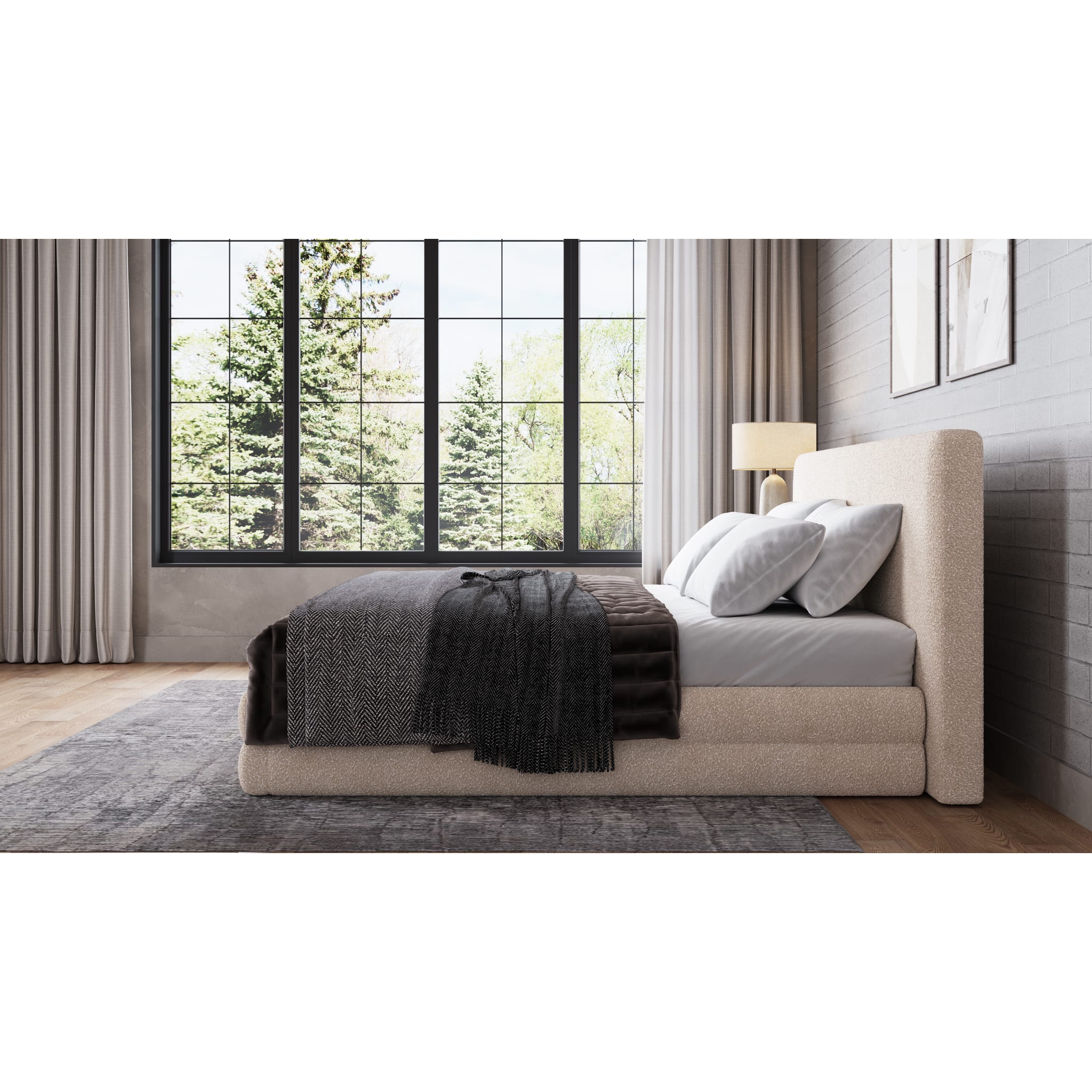 Maya Upholstered Platform Bed Frame - Brun Boucle Fabric Queen Size (2026 Model) | Modern Bedroom Furniture for Master & Guest Rooms