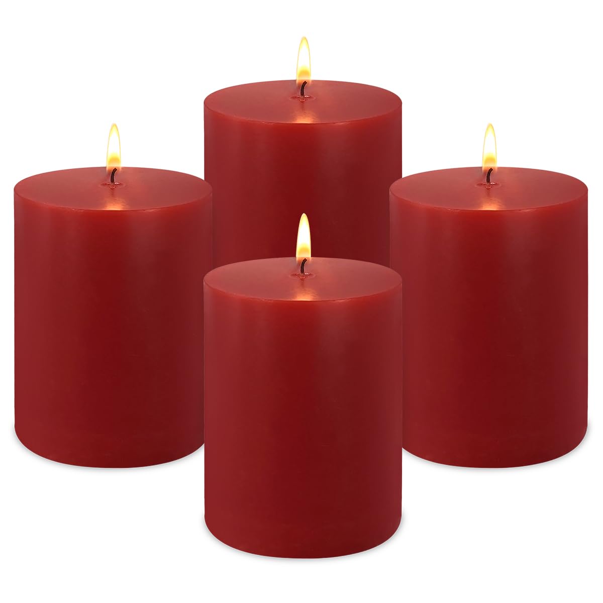3x4 Inch Red Unscented Pillar Candles - 45 Hour Burn Time, Dripless Fat Candles for Christmas, Weddings, Home Decor, Holidays, Relaxation, Spa & Church (4 Pack) - Perfect for Romantic Dinners, Candlelight Ceremonies & Cozy Ambiance