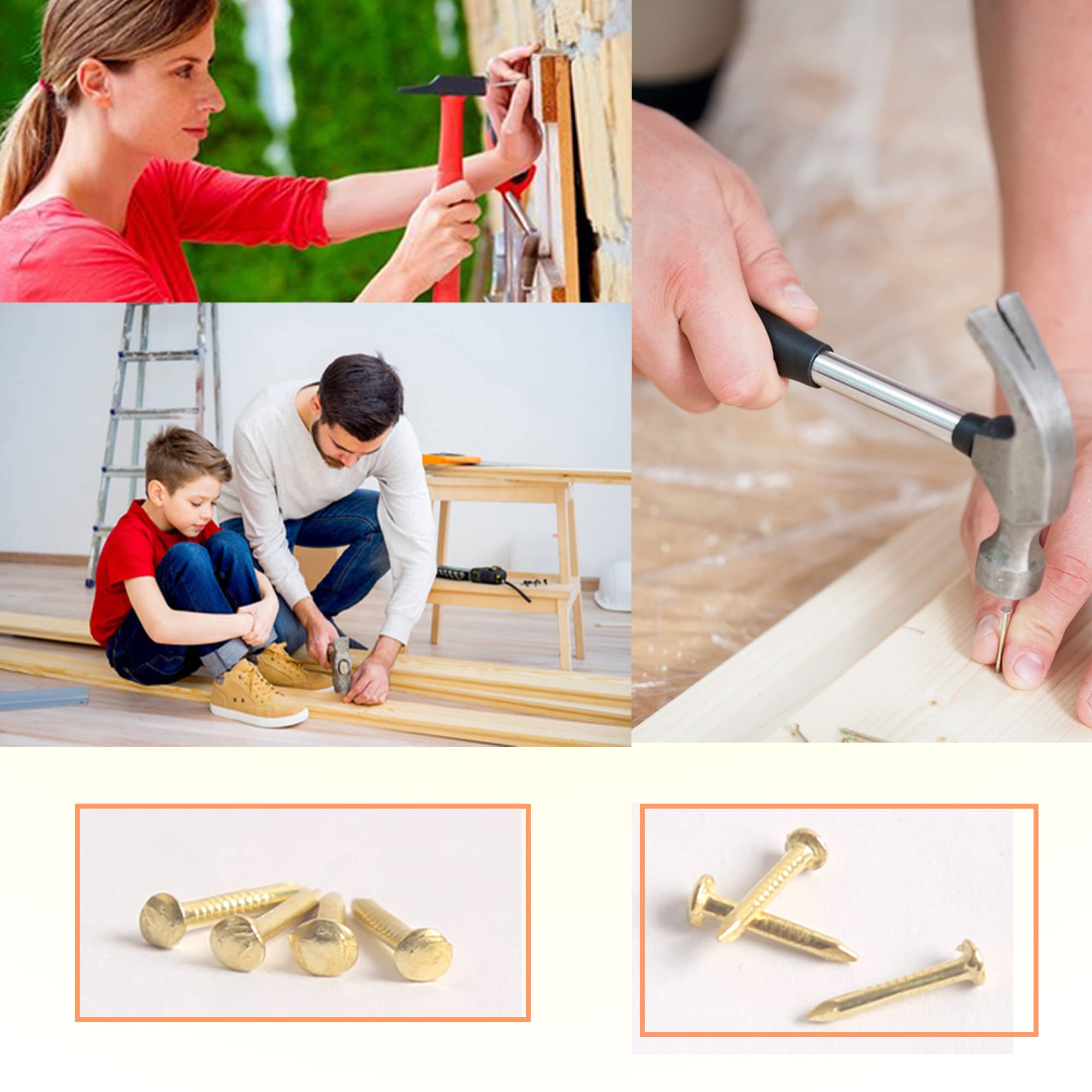 500pcs 10mm Small Iron Nails - Gold Picture Hanging Nails for Woodworking, Furniture DIY & Home Decor (Perfect for Hanging Frames, Photos & Wall Art)