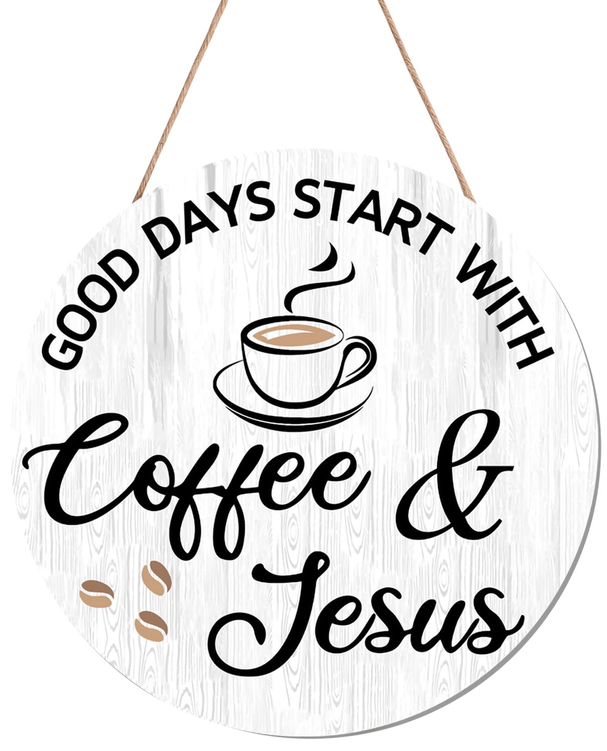 HMASYO Farmhouse Wood Coffee Bar Wall Sign - 'Good Days Start with Coffee & Jesus' - 12x12 Inch Rustic Home Decor for Kitchen, Office, Cafe & Coffee Station - Perfect Gift for Coffee Lovers (Great for Farmhouse, Cottage & Coffee Shop Decor)