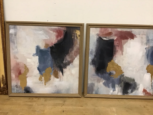 Pair of 24 Sq. Abstract Art Wall Paintings - Modern Canvas Prints for Living Room, Bedroom & Office Decor