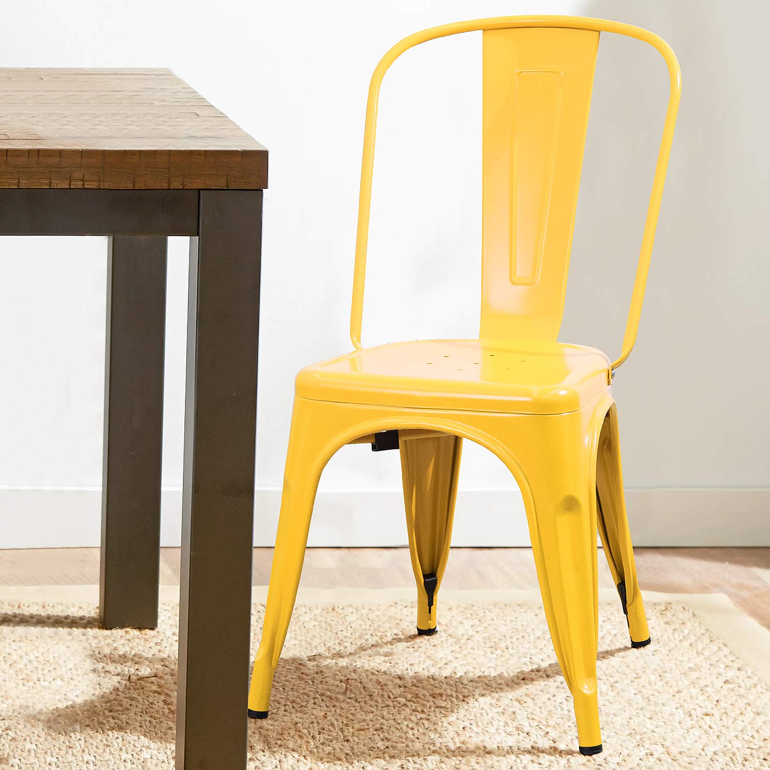 **Distressed Style Metal Indoor-Outdoor Stackable Dining Chairs Set of 4 - Yellow | Kitchen, Patio, Garden & Side Chairs for Home & Restaurant Use**