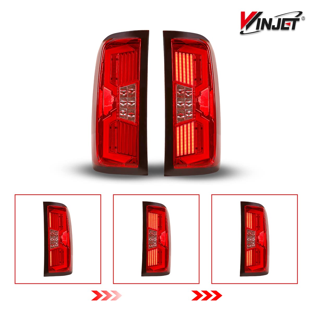 Winjet LED Tail Lights Assembly for 2014-2018 Chevy Silverado 1500/2500HD/3500 - Red DRL LED Taillights with Sequential Turn Signals & Dynamic Brake Running Lights - Upgrade for Enhanced Visibility and Style