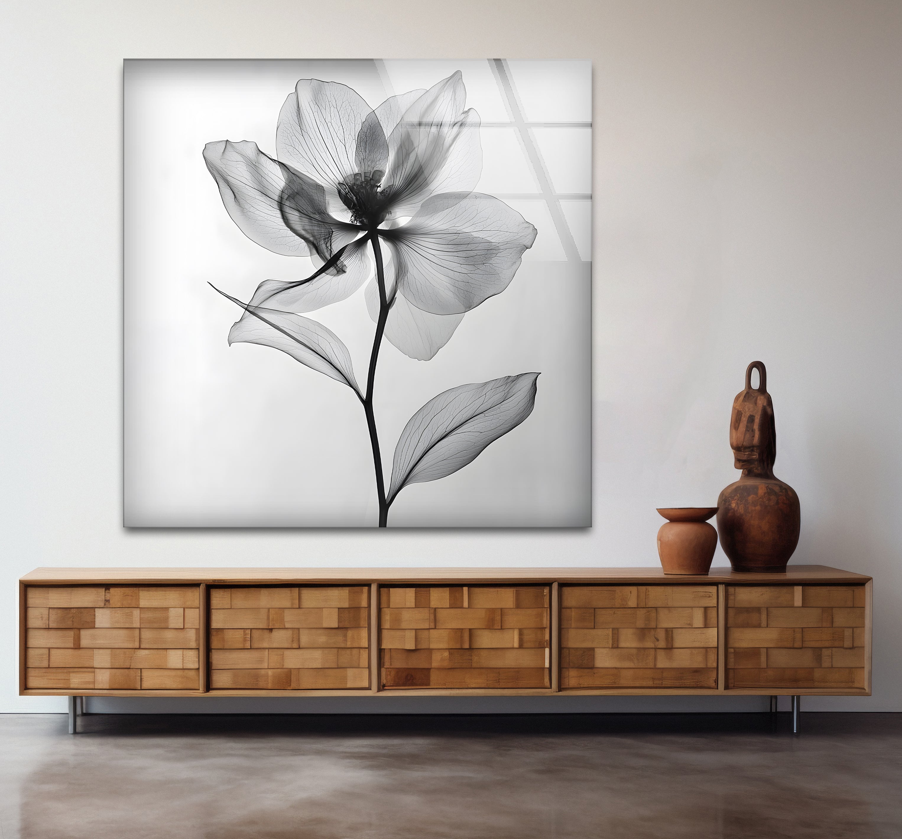 Black and White Flower Glass Wall Art - Elegant Home Decor for Living Room, Bedroom & Office