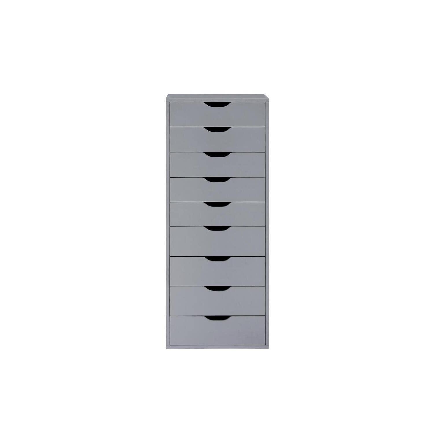 Naomi Home Office Wooden Lateral File Cabinet - 9-Drawer Mobile Storage Cabinet with Wheels, Gray - Perfect for Organizing Documents in Home Office or Small Workspace