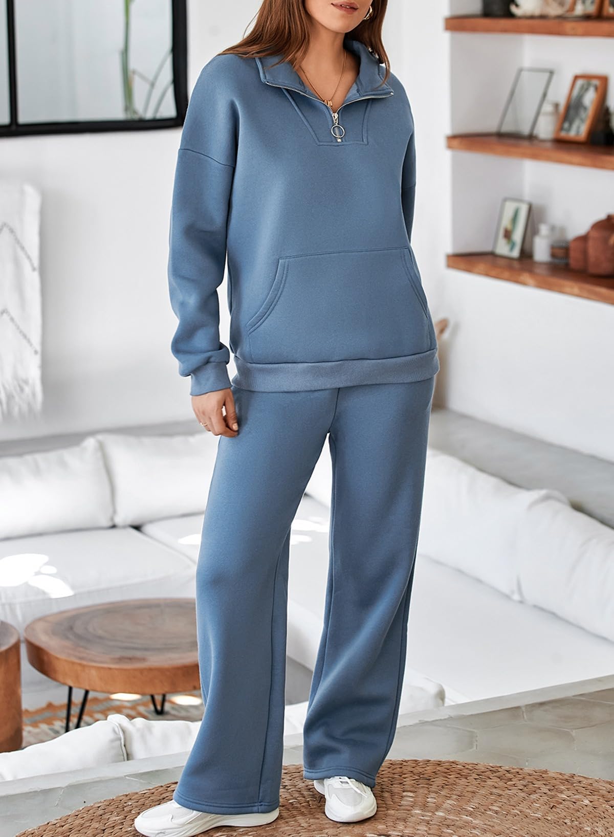 Aleumdr Women's 2-Piece Matching Sweatsuit Set - Zip Up Hoodie & Jogger Pants Lounge Wear for Yoga, Running & Casual Outfits