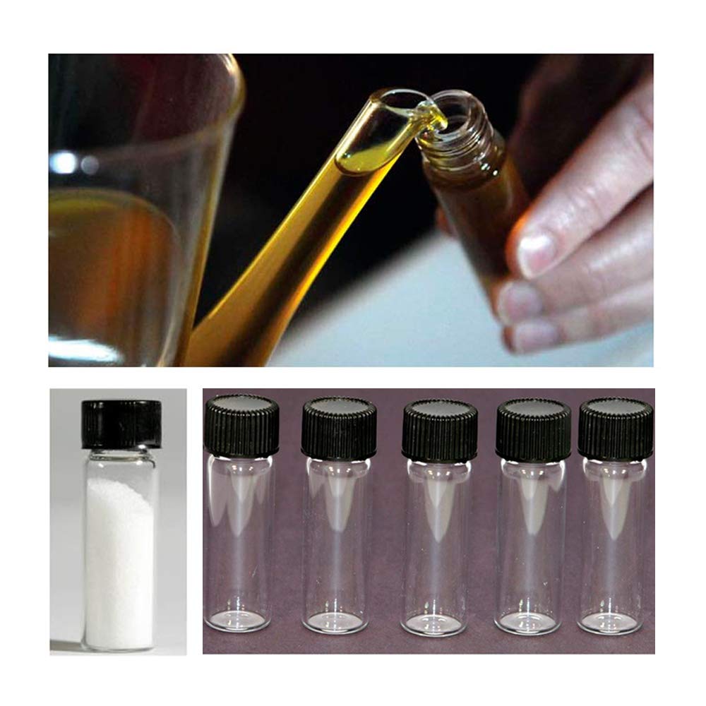 50 Mini Clear Glass Vial Bottles with Caps - 1 3/8 Inch Tall 4mL Capacity - Perfect for Gold Panning, Prospecting, Jewelry Making & Essential Oil Storage