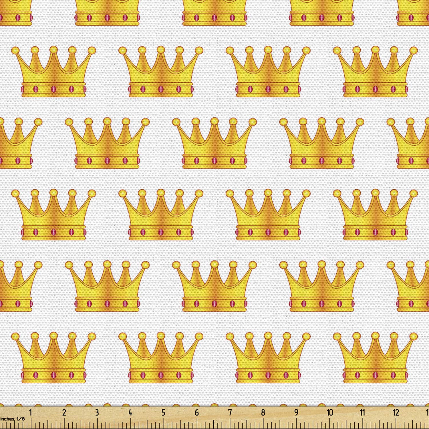 Ambesonne Crown Fabric by The Yard - Royal Symmetric Design on Plain Backdrop, Decorative Upholstery & Home Accent Fabric, 10 Yards, Yellow Orange & White - Perfect for DIY Home Decor, Curtains, Pillows & Furniture Projects