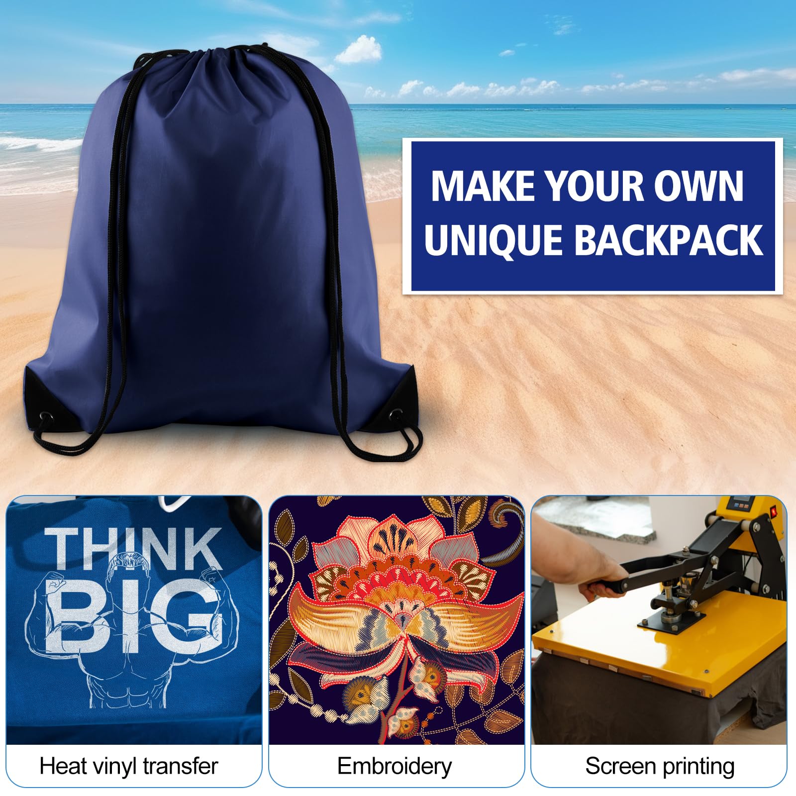 KUUQA 50Pcs Navy Blue Drawstring Backpacks - Bulk Sports Bags for Gym, Travel & Storage | Lightweight String Bags for School, Beach, Camping & Events