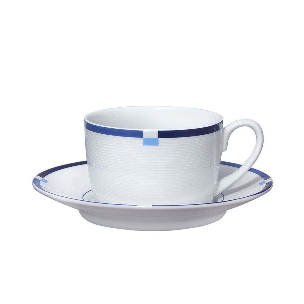 Jet Set Blue Porcelain Tea Cups and Saucers Set of 4 - Elegant Tea Party & Afternoon Tea Set for Home, Office, and Gifts