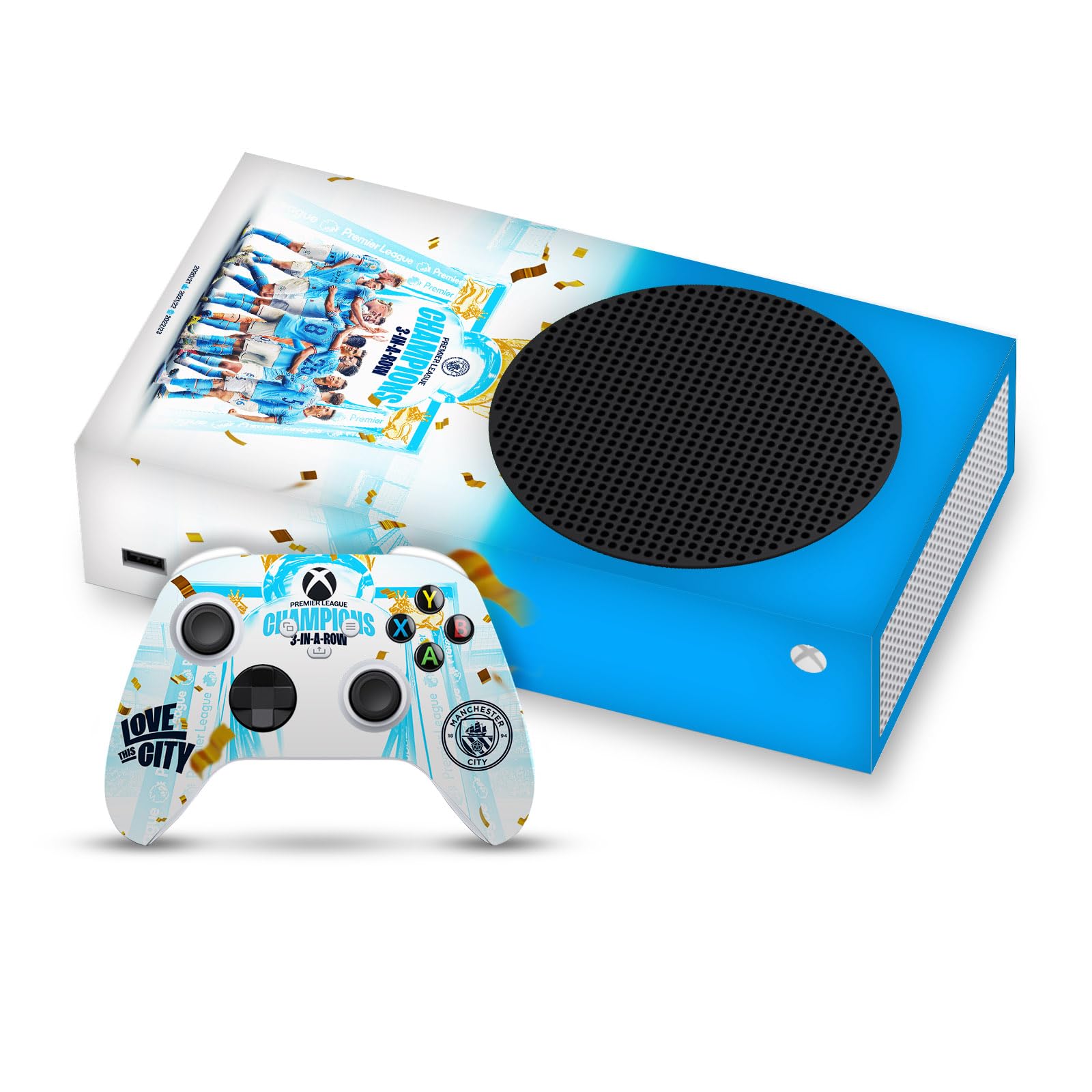 Official Manchester City FC 2023 Champions Team Poster Vinyl Sticker - Compatible with Xbox Series S Console & Controller Bundle - Gaming Skin Decal for Xbox Accessories - Perfect for Gamers and Soccer Fans