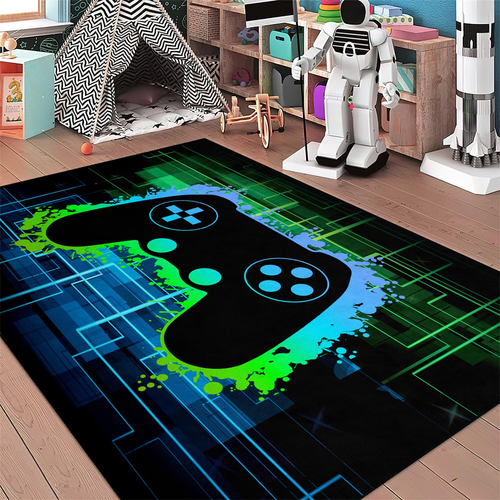 2'×3' Gamer Rug for Boys Room - Soft Video Game Themed Carpet for Gaming Room Decor, Playroom & Teen Bedroom - Perfect for Gaming Spaces, Esports Setup & Kids Play Area