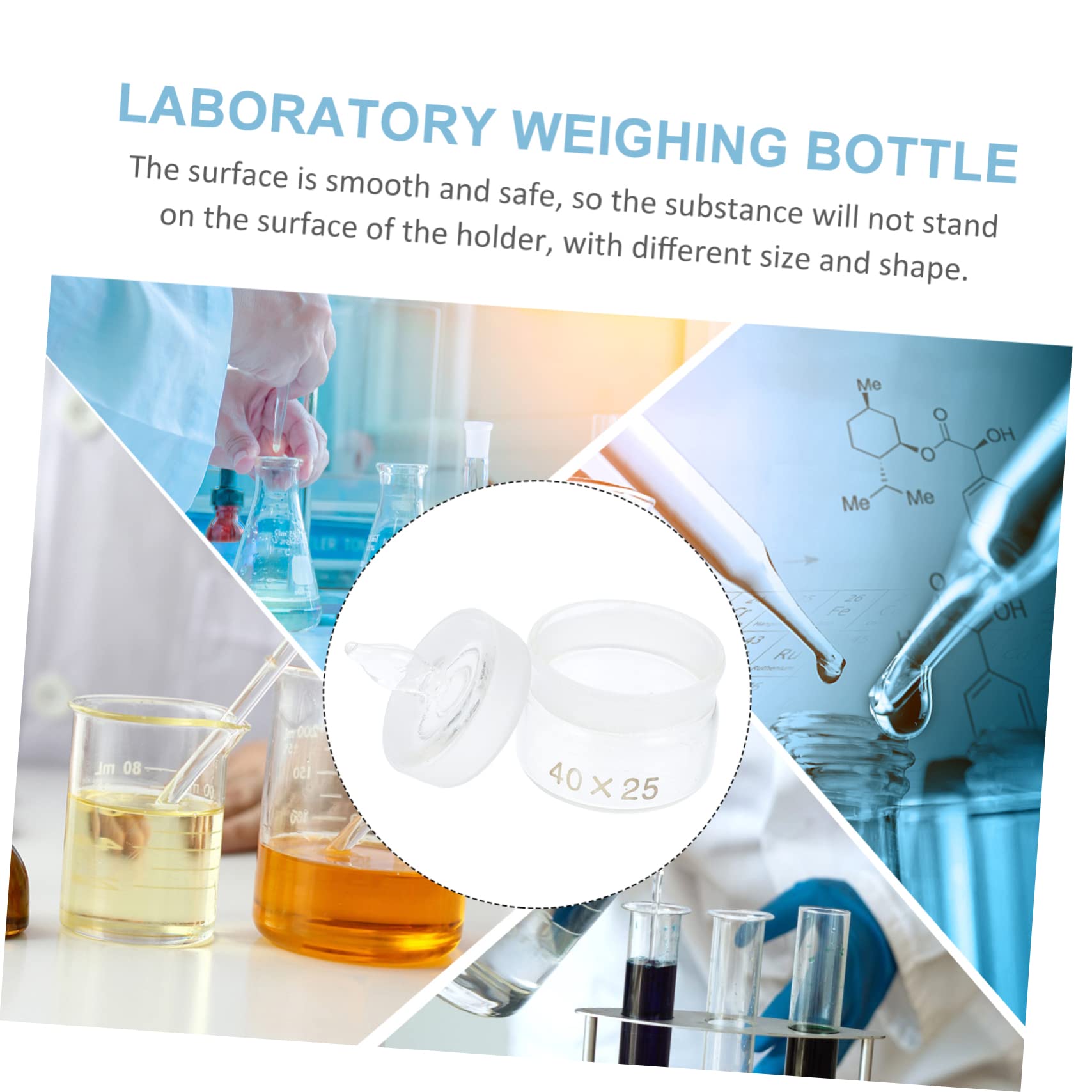 SOLUSTRE 2-Pack Glass Weighing Bottles with Graduations - 50ml Lab Sample Bottles, Weighing Flask & Holder for Chemistry Experiments, Scientific Research, and Precise Liquid Measurements in Laboratories