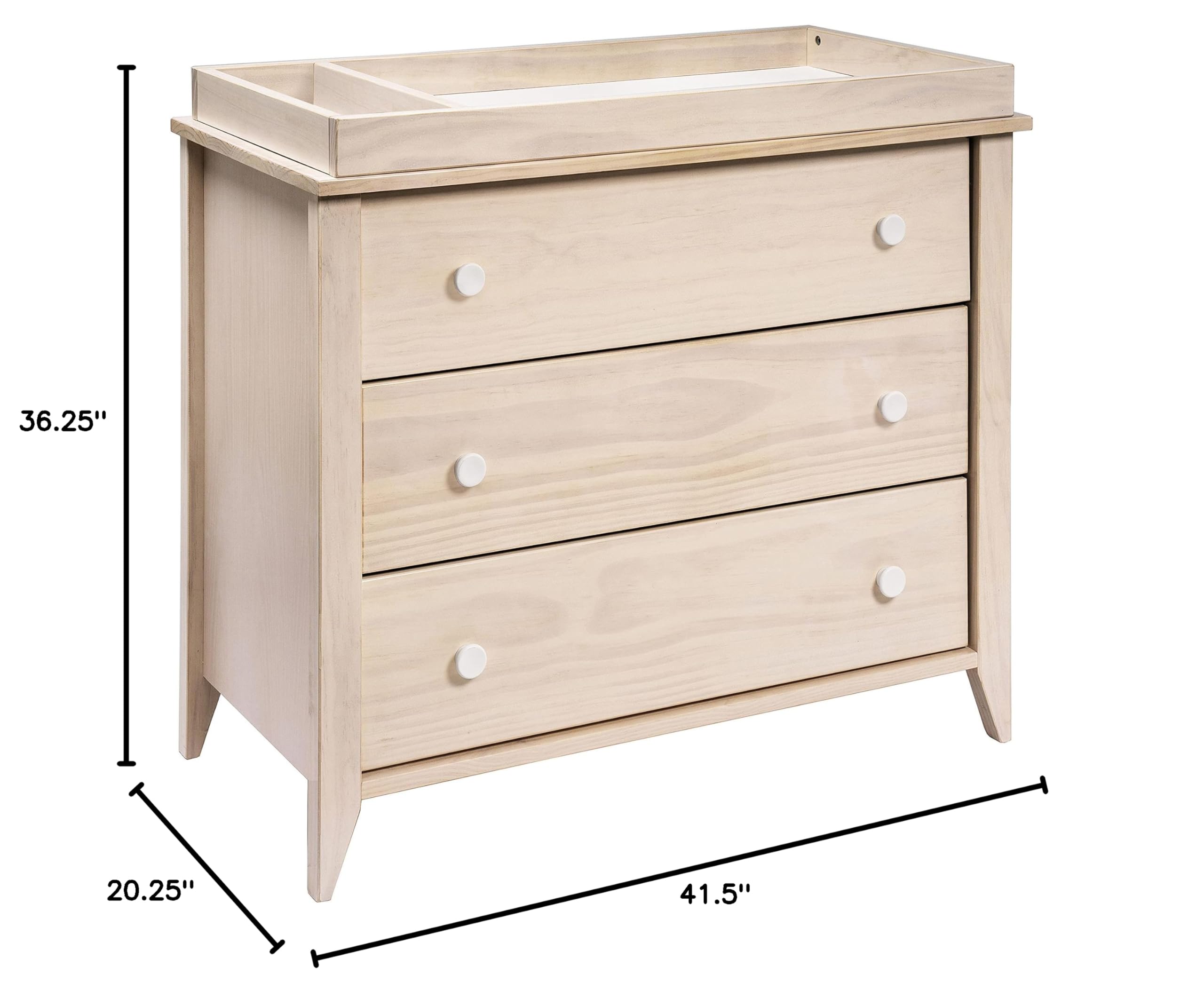 Babyletto Sprout 3-Drawer Changing Table Dresser with Removable Changing Tray - Washed Natural & White - Greenguard Gold Certified - Perfect Nursery Furniture for Diaper Changes & Baby Clothes Storage