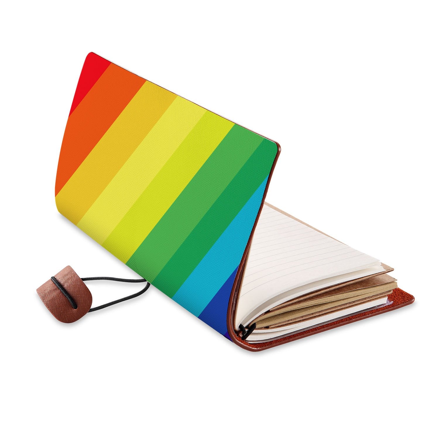 Premium Traveler's Notebook with Rainbow Cover - Refillable Leather Journal for Writing, Sketching & Planning | Perfect for Bullet Journaling, Travel Diaries & Gift Ideas