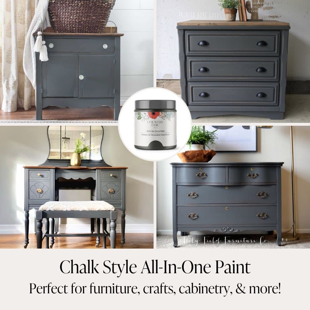 Chalk Style Paint + Clear Coat + Paint Brush Set - DIY Furniture Makeover, Home Decor & Craft Projects - Rocky Mountain Charcoal Grey (16 oz) - Perfect for Upcycling, Cabinets, Wooden Signs & More