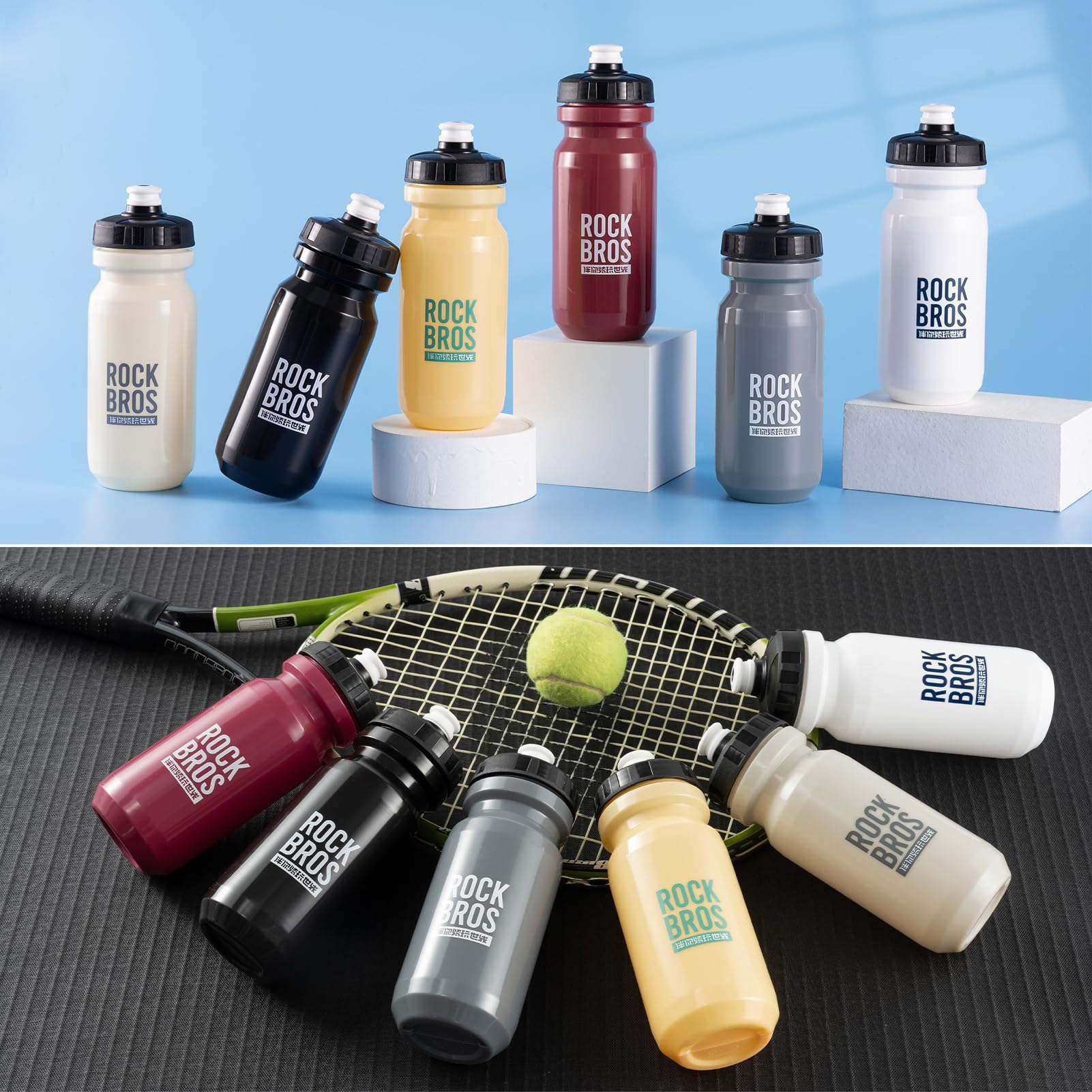 ROCKBROS 20oz BPA-Free Squeeze Bike Water Bottle - Leak-Proof Cycling Bottle for Road Bikes, Mountain Biking & Outdoor Sports