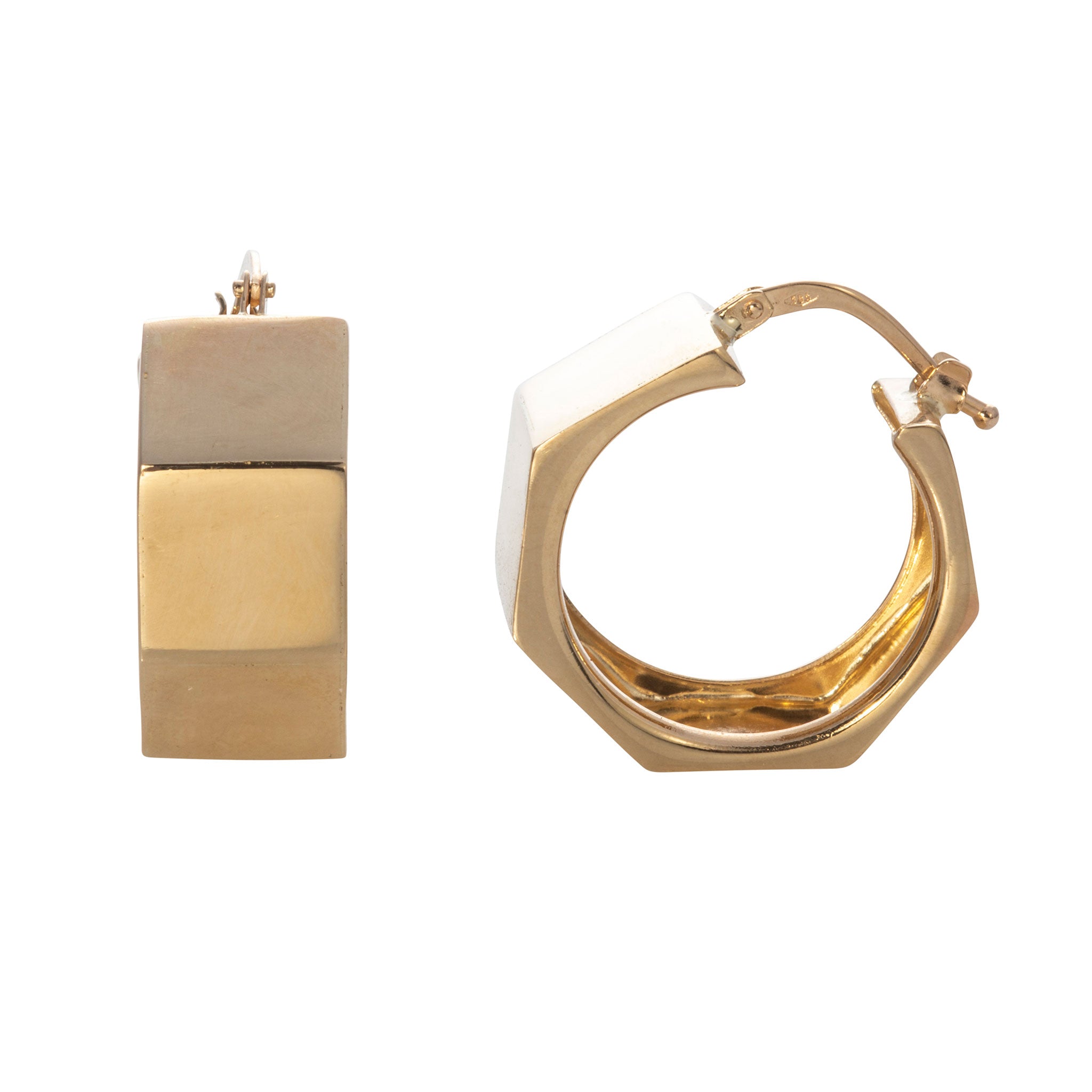 14K Yellow Gold Italian Hexagon Hoop Earrings for Women - Elegant Geometric Jewelry for Everyday Wear & Special Occasions