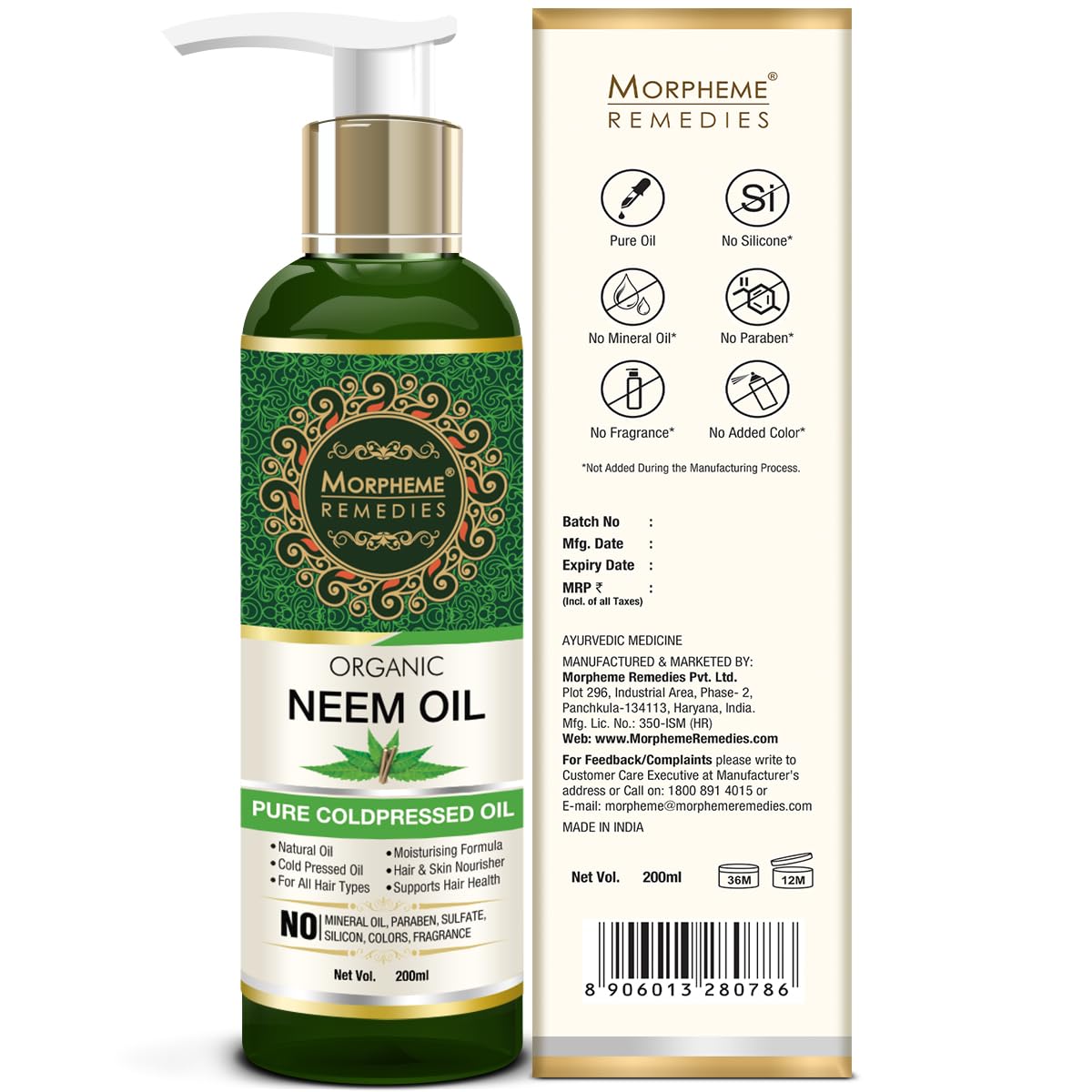 Pure Organic Neem Oil Cold-Pressed for Hair & Skin Care - 200ml | Natural Scalp Treatment & Skin Moisturizer | Perfect for Dry Scalp, Dandruff, Acne & Eczema Relief