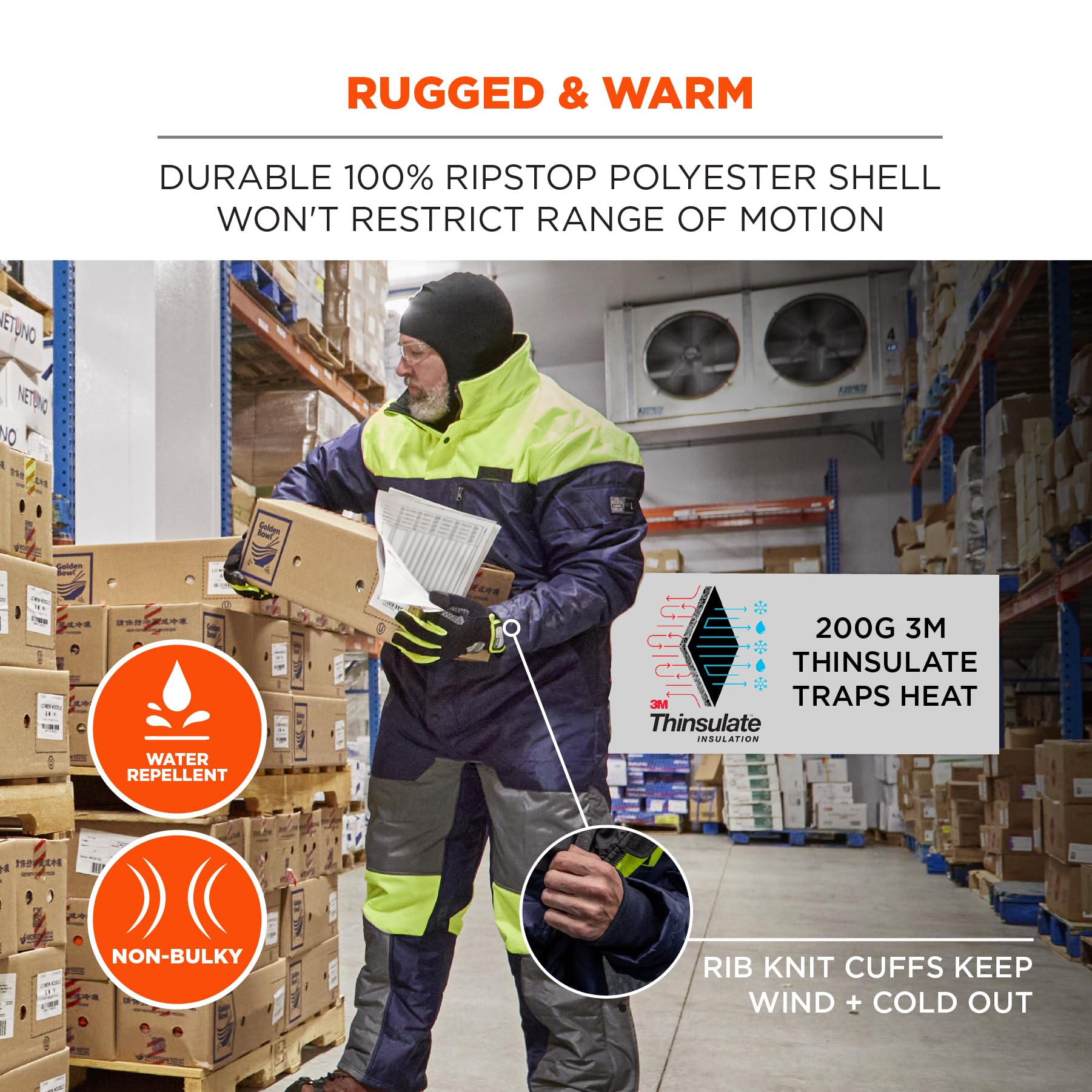 Ergodyne Unisex Adult Insulated Freezer Coveralls - Heavy Duty Cold Weather Workwear for Meat Processing, Food Storage & Industrial Freezer Workers