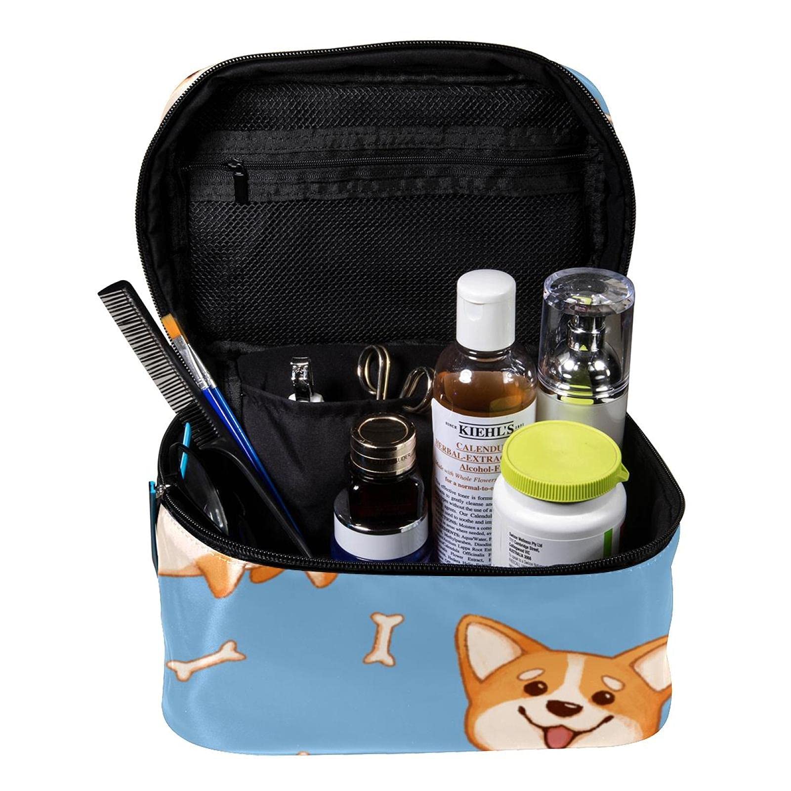Cute Corgi Dog Pattern Large Travel Makeup Bag for Women - Waterproof Cosmetic Organizer with Zipper, Perfect for Toiletries, Makeup Storage & Travel Essentials - Ideal for Girls, Women, Travel & Daily Use