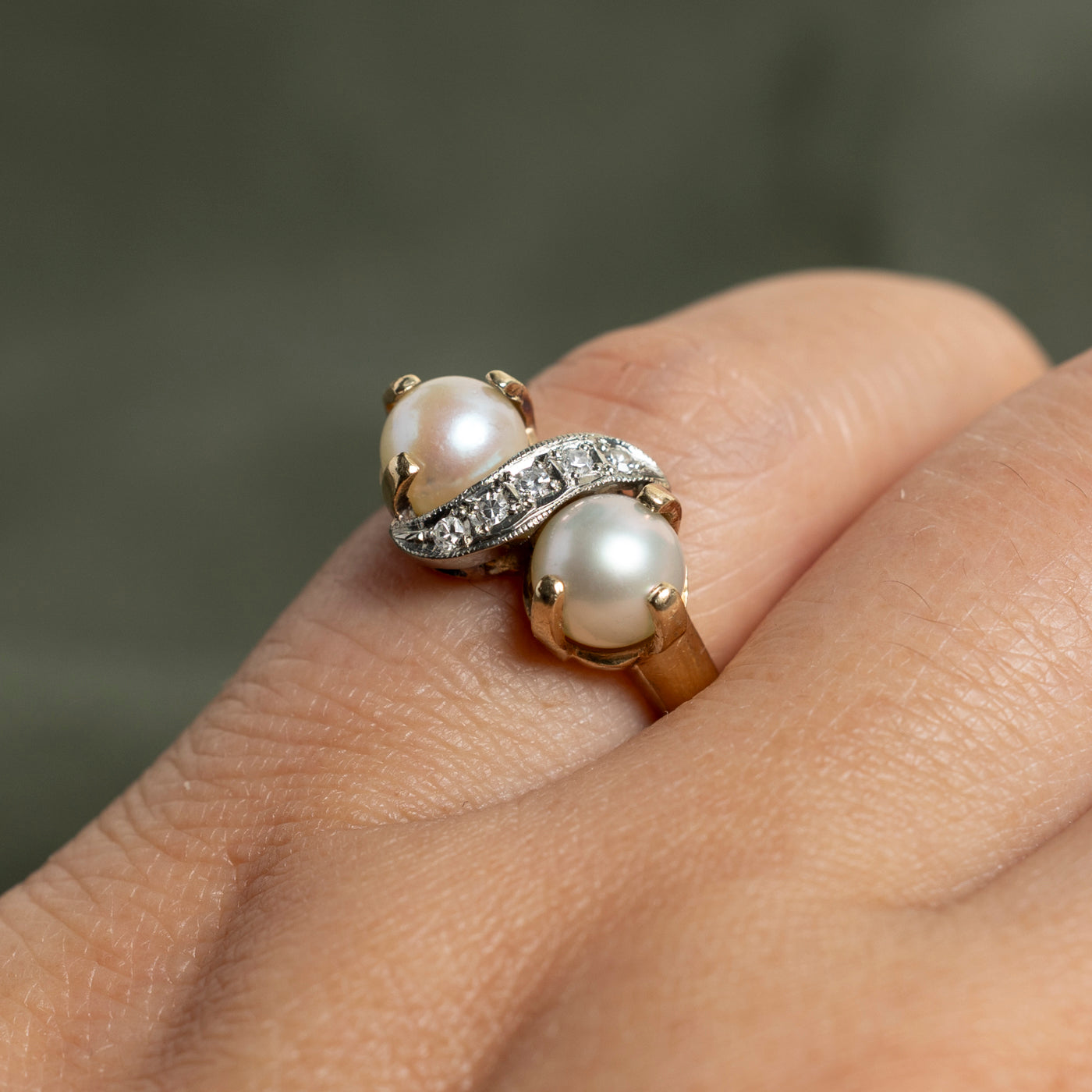 Toi et Moi Pearl & Diamond Ring - 0.06ctw Diamond & Freshwater Pearl - Size 5 - Elegant Promise Ring for Engagement, Anniversary & Special Occasions
