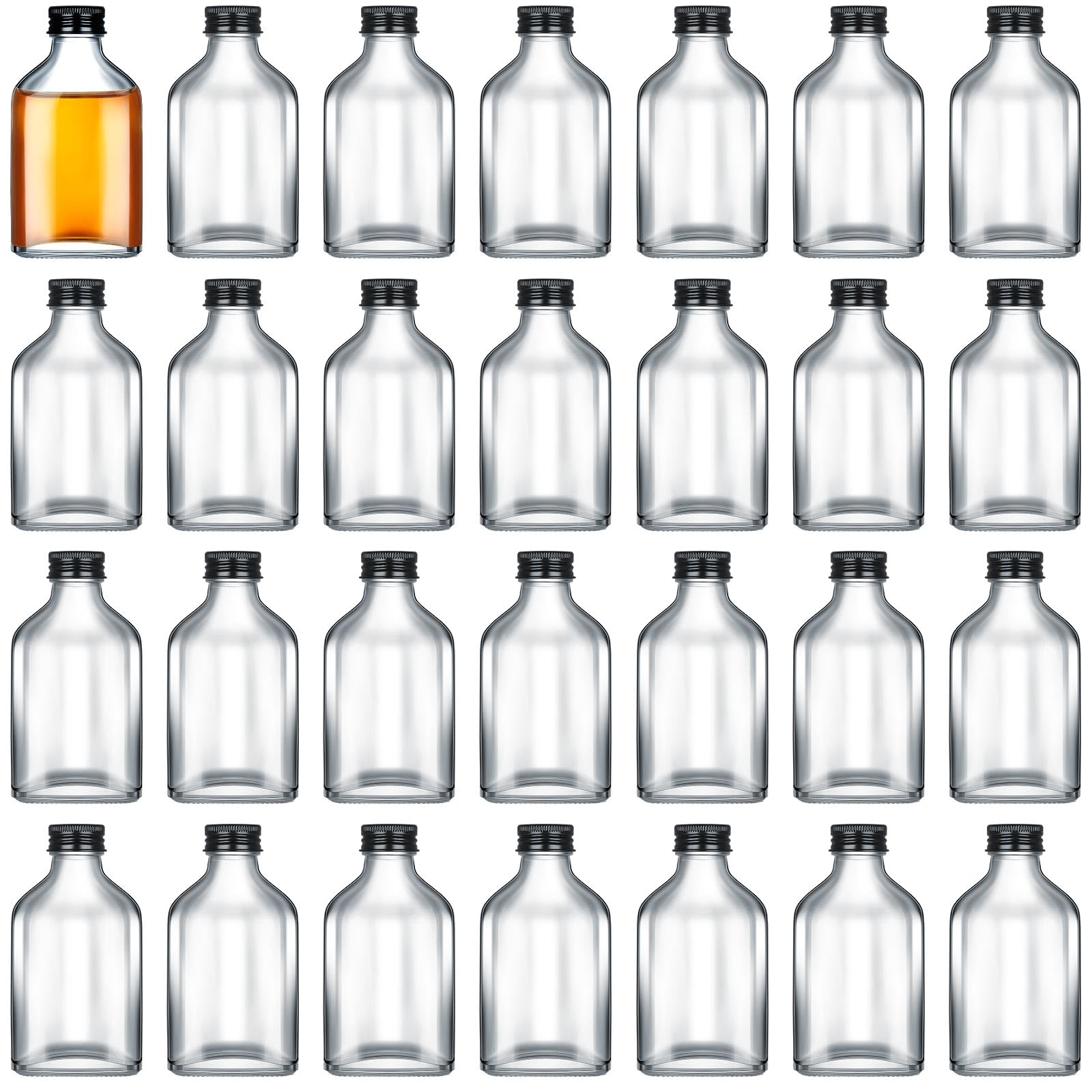 48 Pcs Clear Glass Bottles with Lids - 100ml (3.4oz) Mini Empty Liquor Bottles for DIY Alcohol, Essential Oils, Beer & Champagne - Perfect for Home Brewing, Party Favors, Wedding Decor & Craft Projects