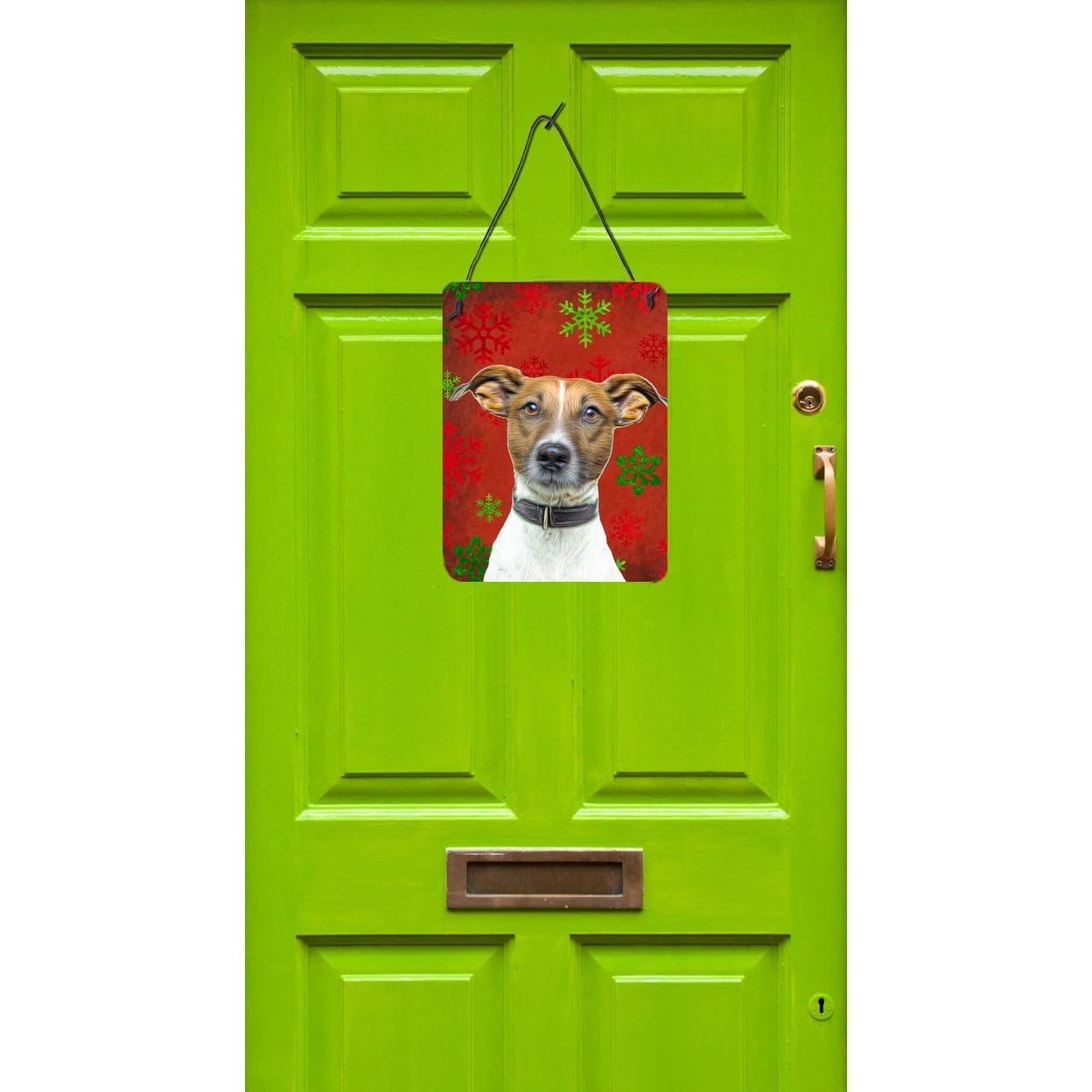 Red Snowflakes Holiday Christmas Jack Russell Terrier Metal Wall Decor - Aluminum Hanging Sign for Kitchen, Bar, Bathroom & Front Door - Festive Home Decor for Christmas Season