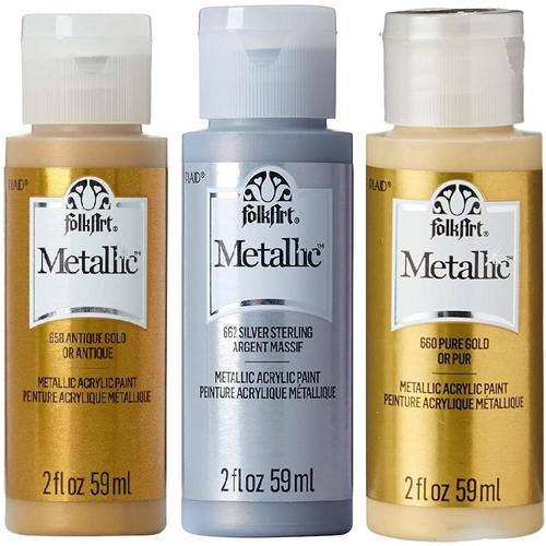 FolkArt Acrylic Metallic Gold & Silver Paint Set with 20 Bosobo Brushes - Bundle for DIY Crafts, Home Decor & Art Projects