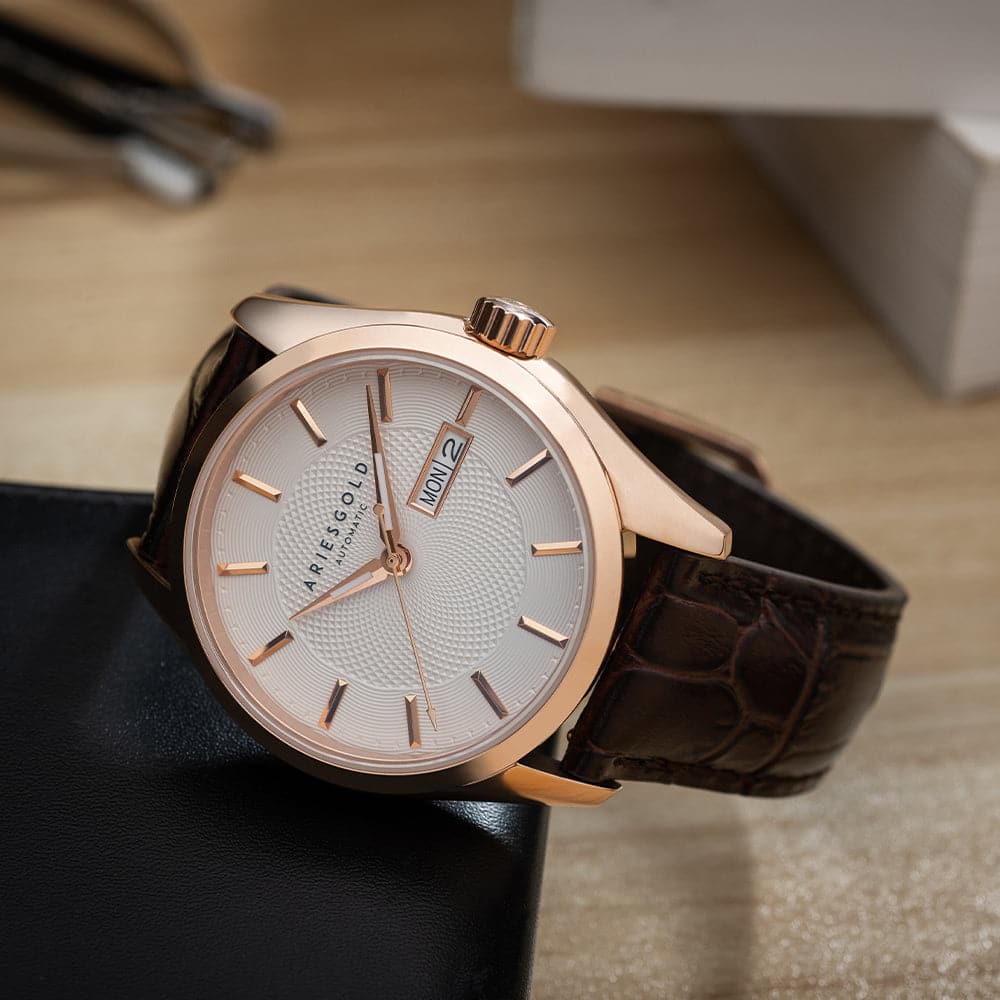 ARIES GOLD DIPLOMAT G 9034 RG W Men's Luxury Watch - Waterproof Stainless Steel Dress Watch for Business, Formal Events & Gifts