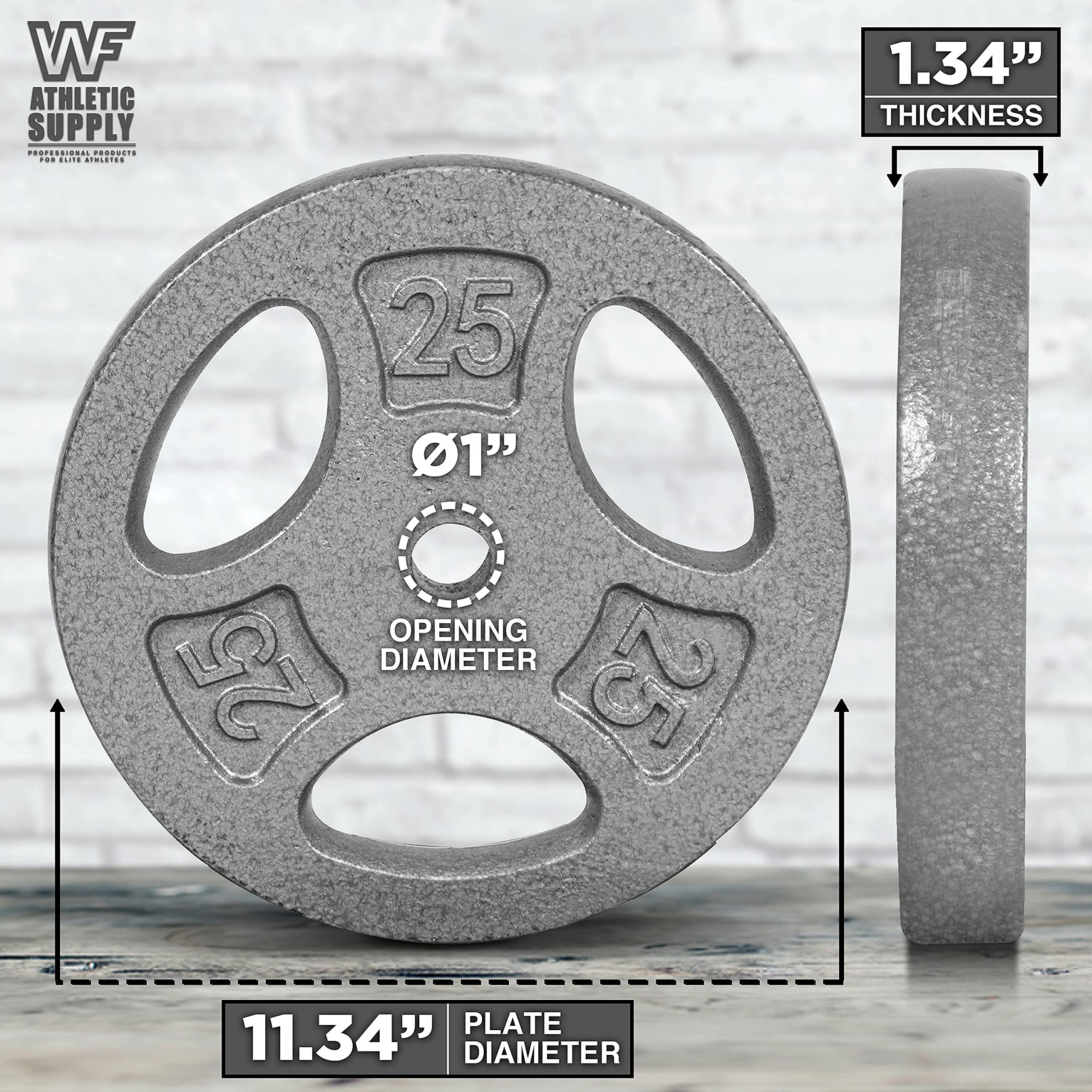WF Athletic Supply 1-Inch Cast Iron Standard Grip Weight Plate - 5LB to 45LB Options for Strength Training & Home Gym (Charcoal/Gray) - Perfect for Powerlifting, CrossFit & Weightlifting Workouts