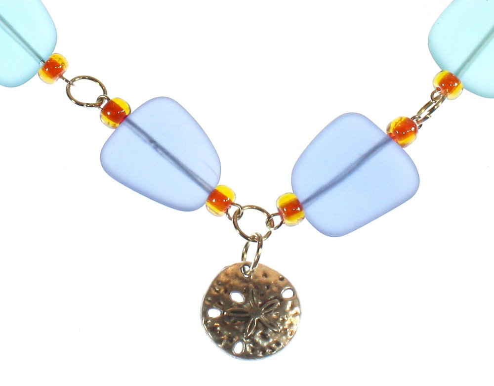 Little Sand Dollar Colorful Faux Sea Glass Necklace with Adjustable 18