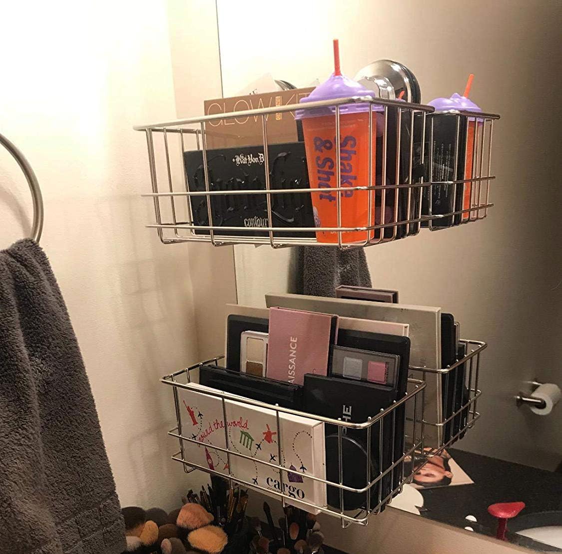 Stainless Steel Shower Caddy with Suction Cups - 2 Pack Bathroom Organizer for Shampoo, Soap & Bath Essentials | Space-Saving Shower Storage Solution for Small Bathrooms